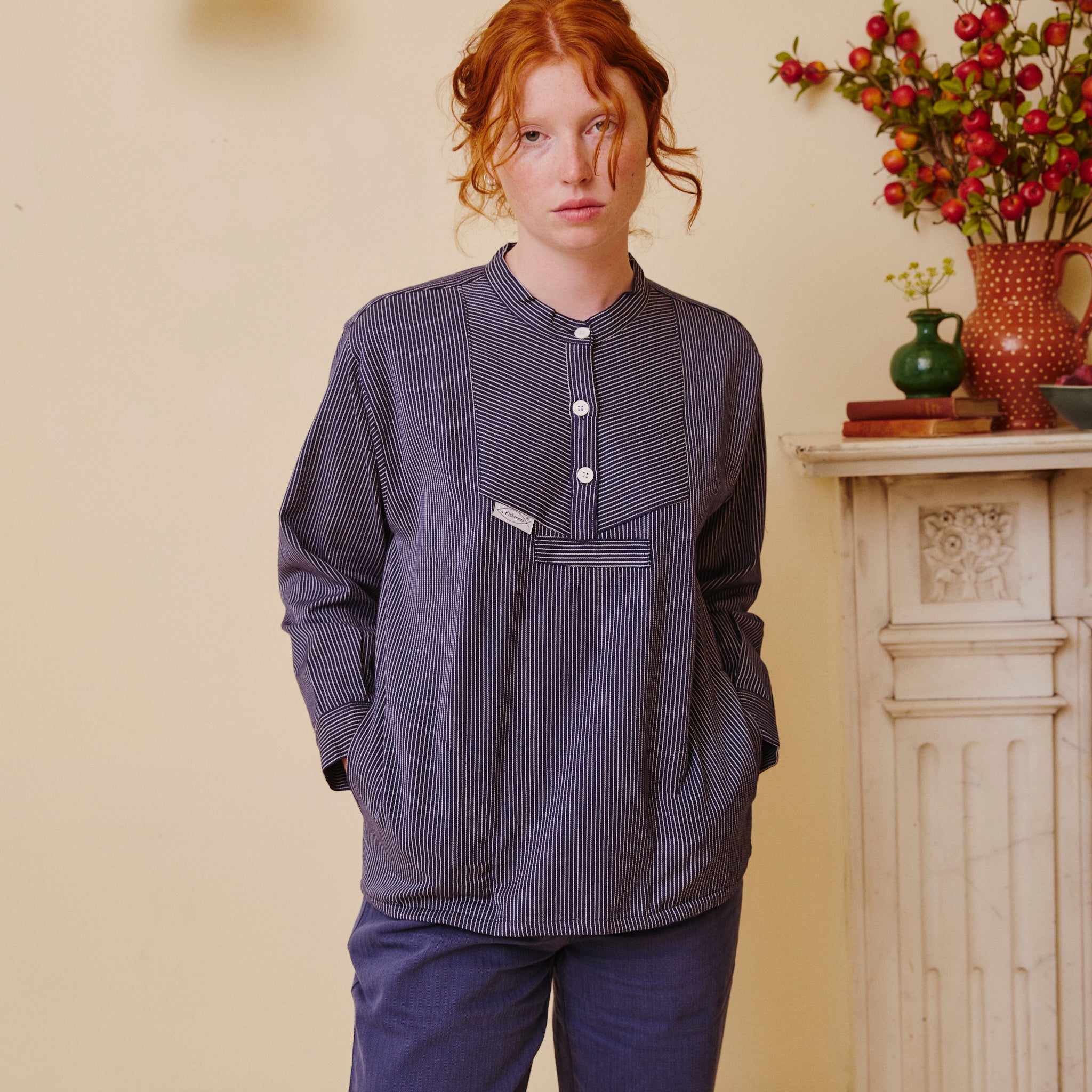 Unisex Navy Stripe Work Shirt