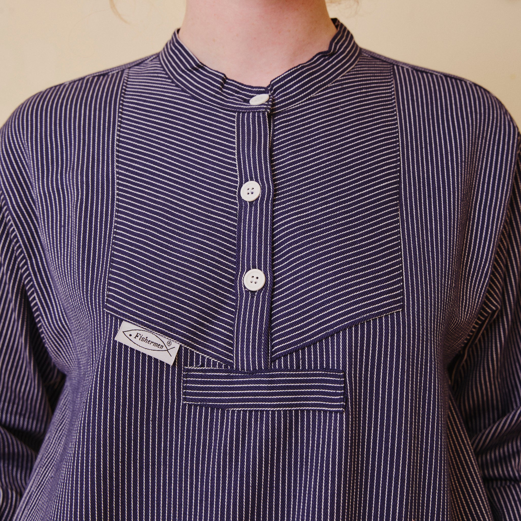 Unisex Navy Stripe Work Shirt with buttons