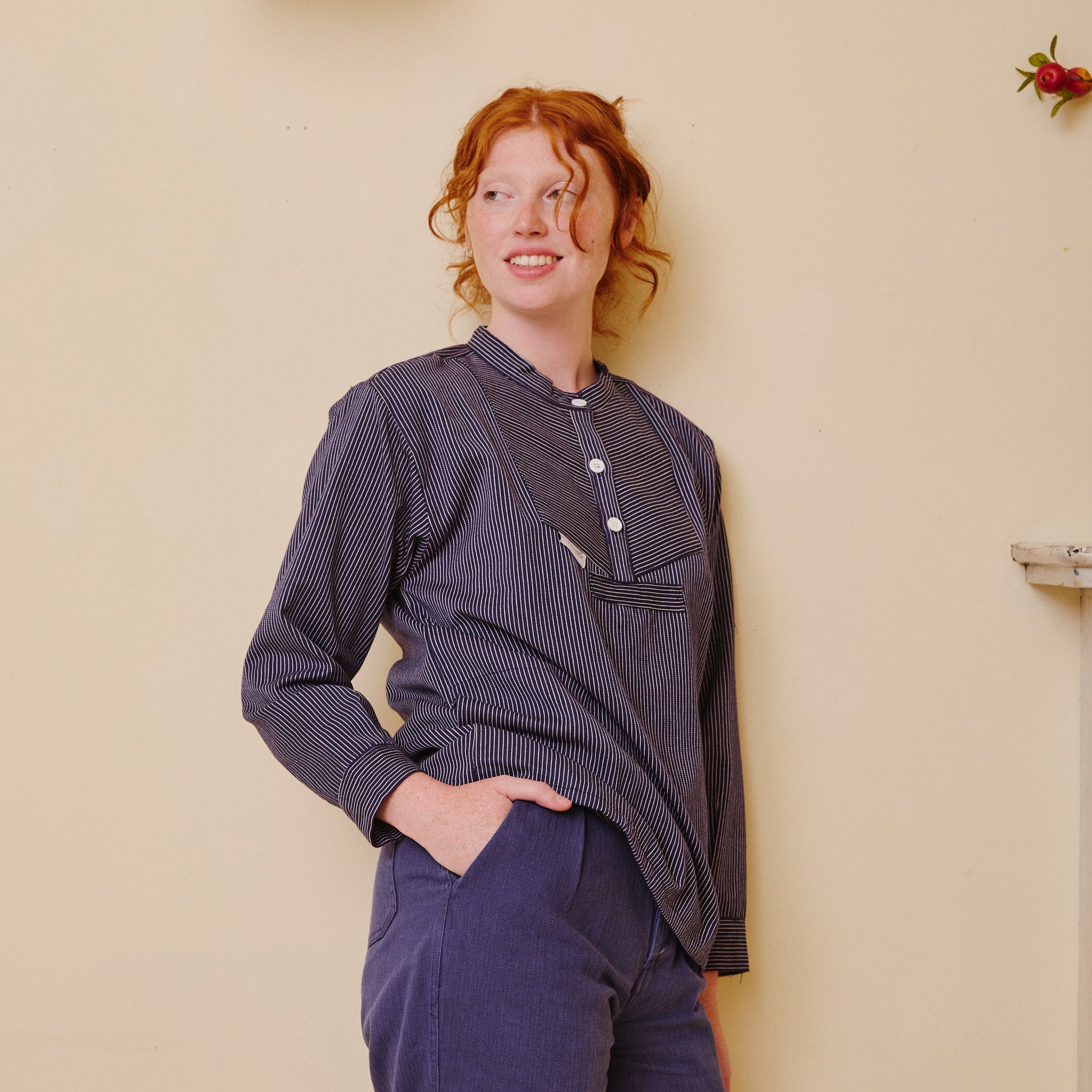 Unisex Navy Stripe Work Shirt