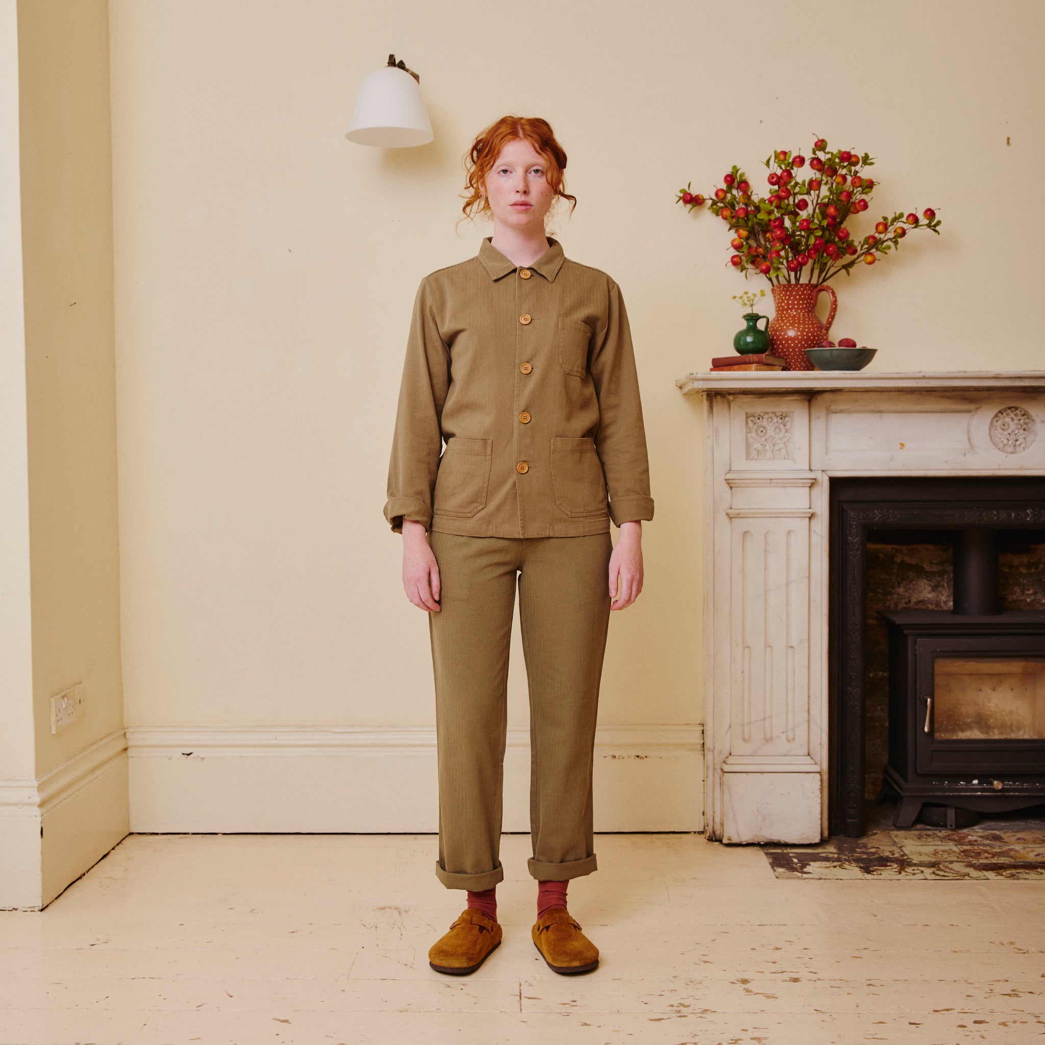 Herringbone Work Trousers - Olive