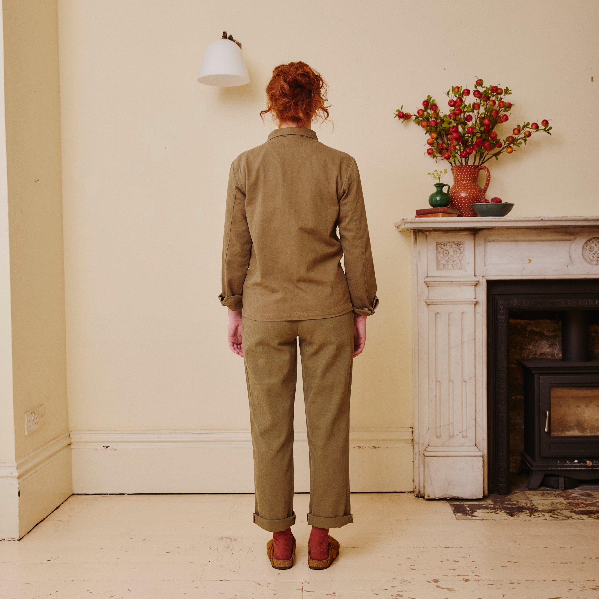 Unisex Herringbone Work Trousers - Green