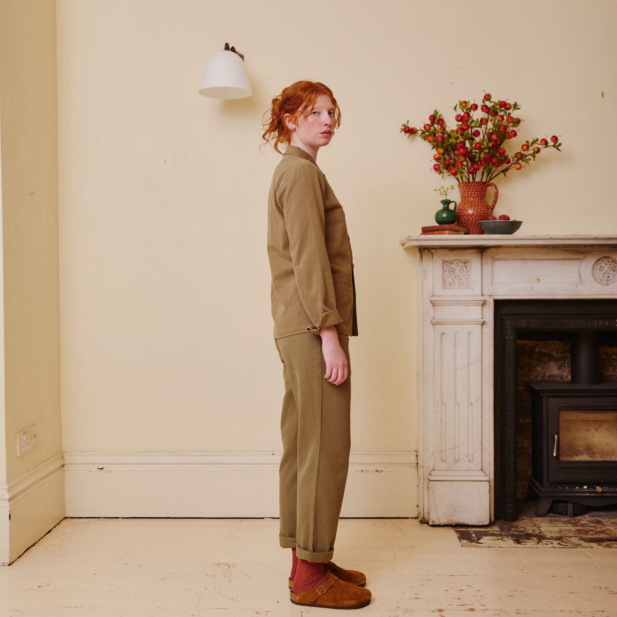Herringbone Work Trousers - Olive