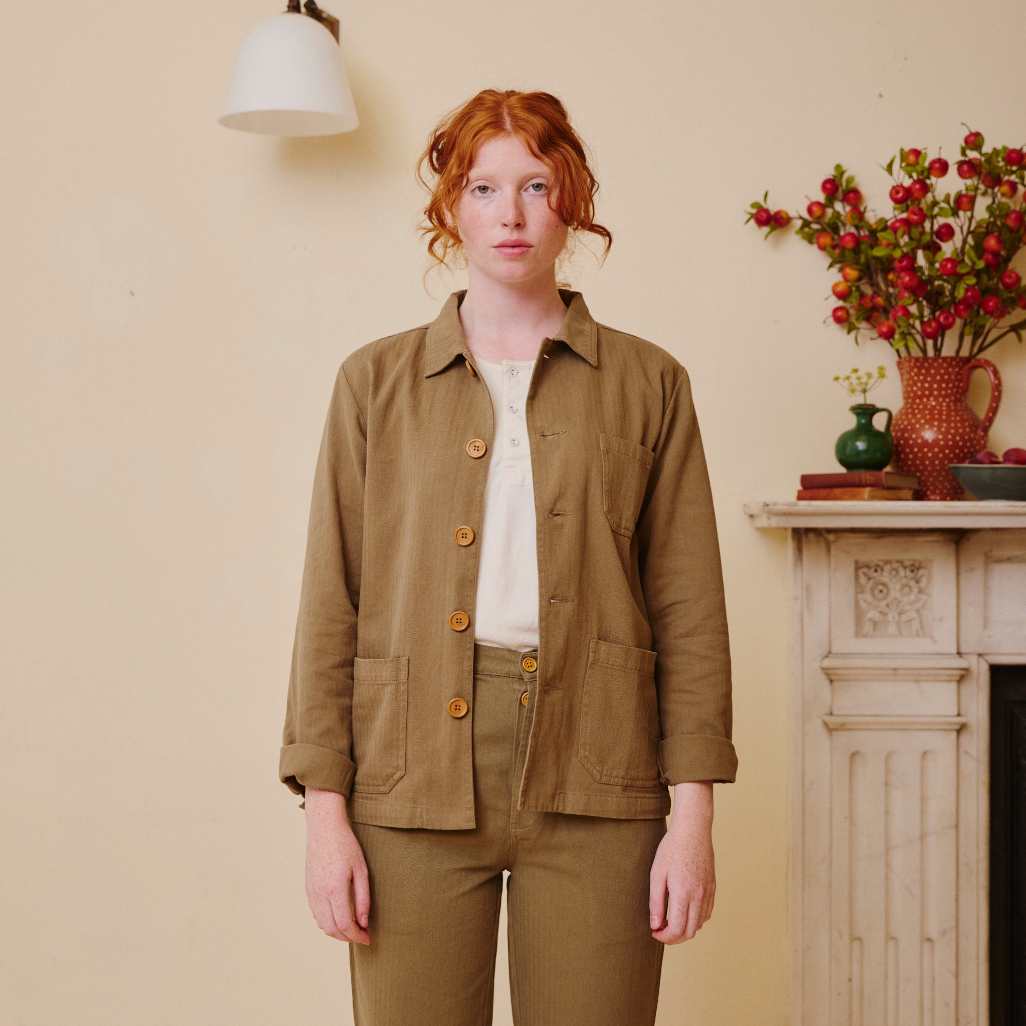 Unisex Herringbone Chore Jacket - Green