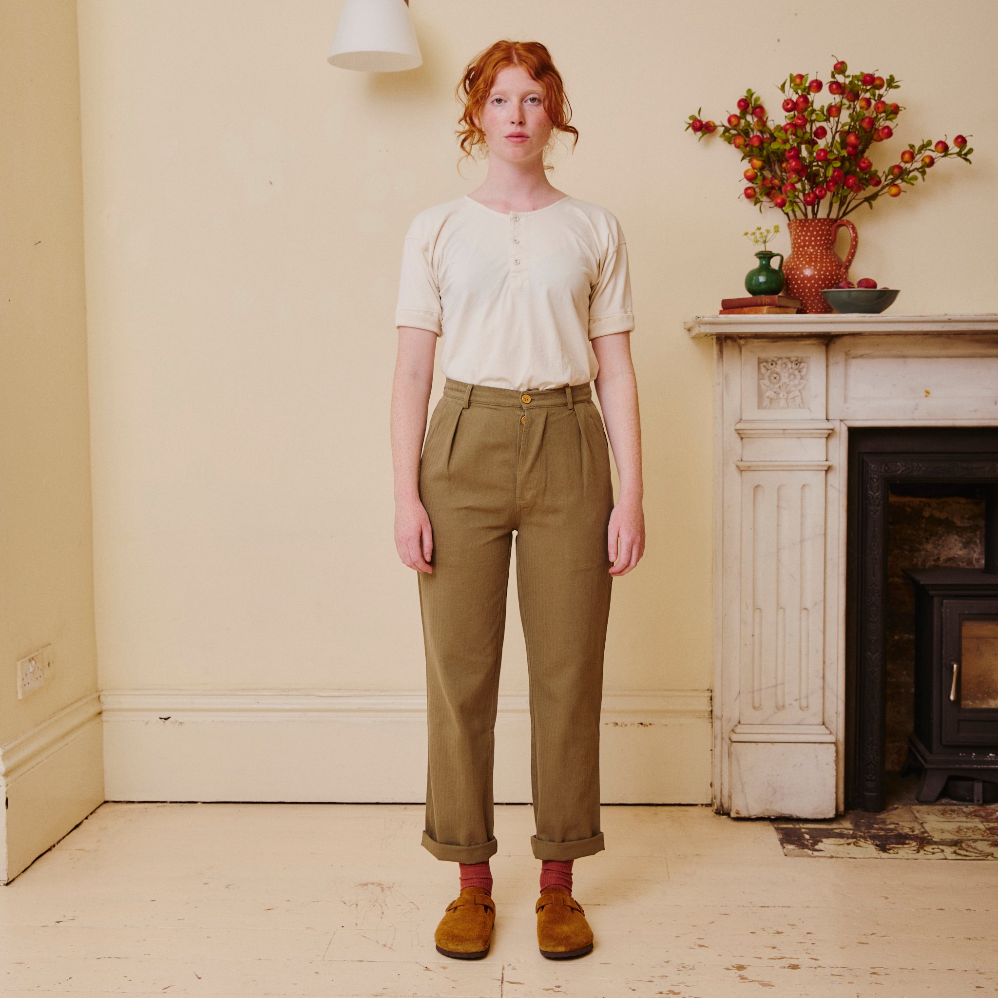 Unisex Herringbone Work Trousers - Green