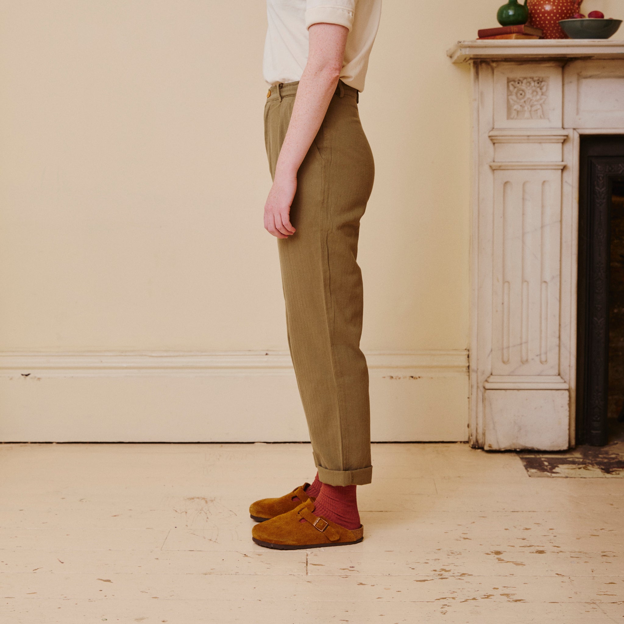 Herringbone Work Trousers - Olive