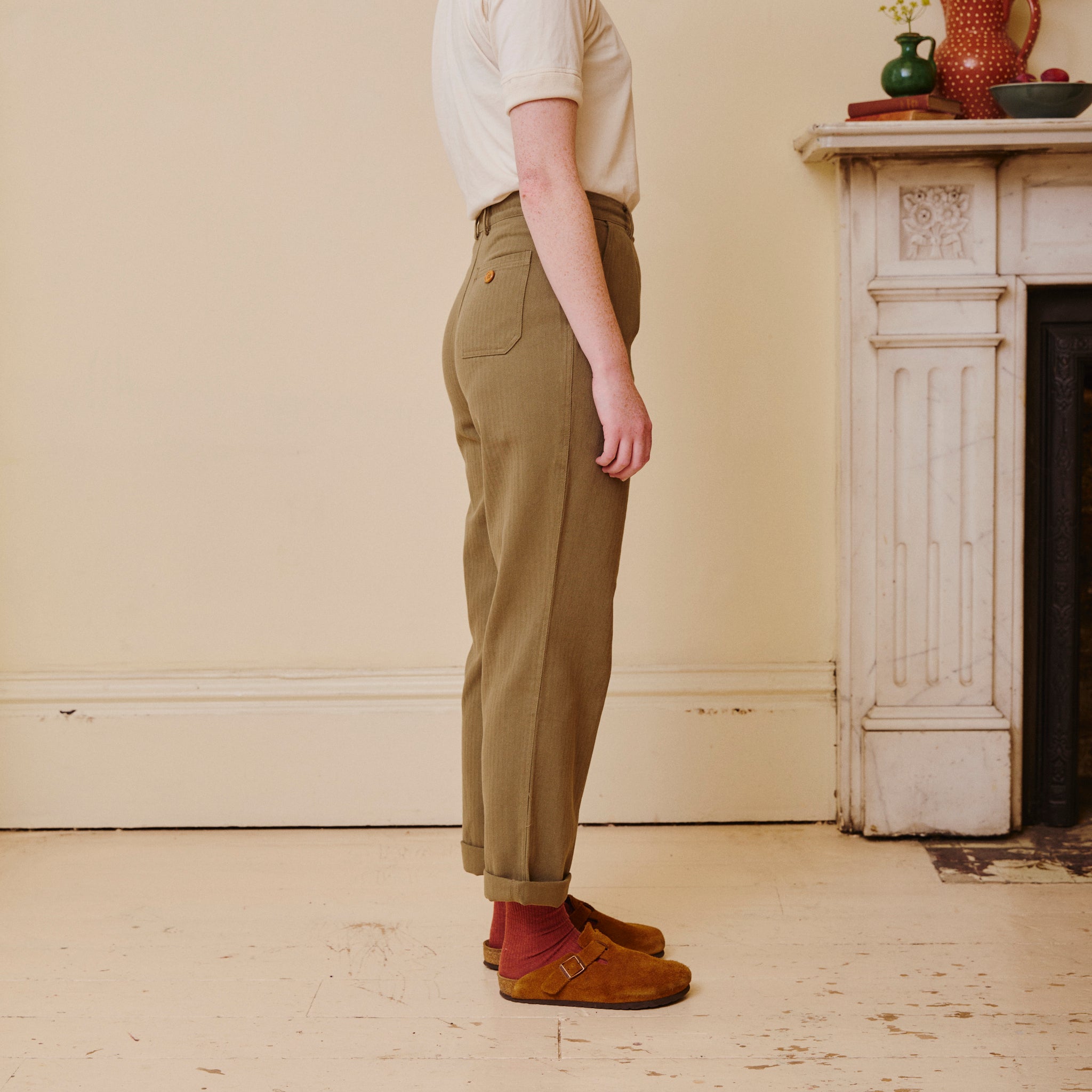 Herringbone Work Trousers - Olive