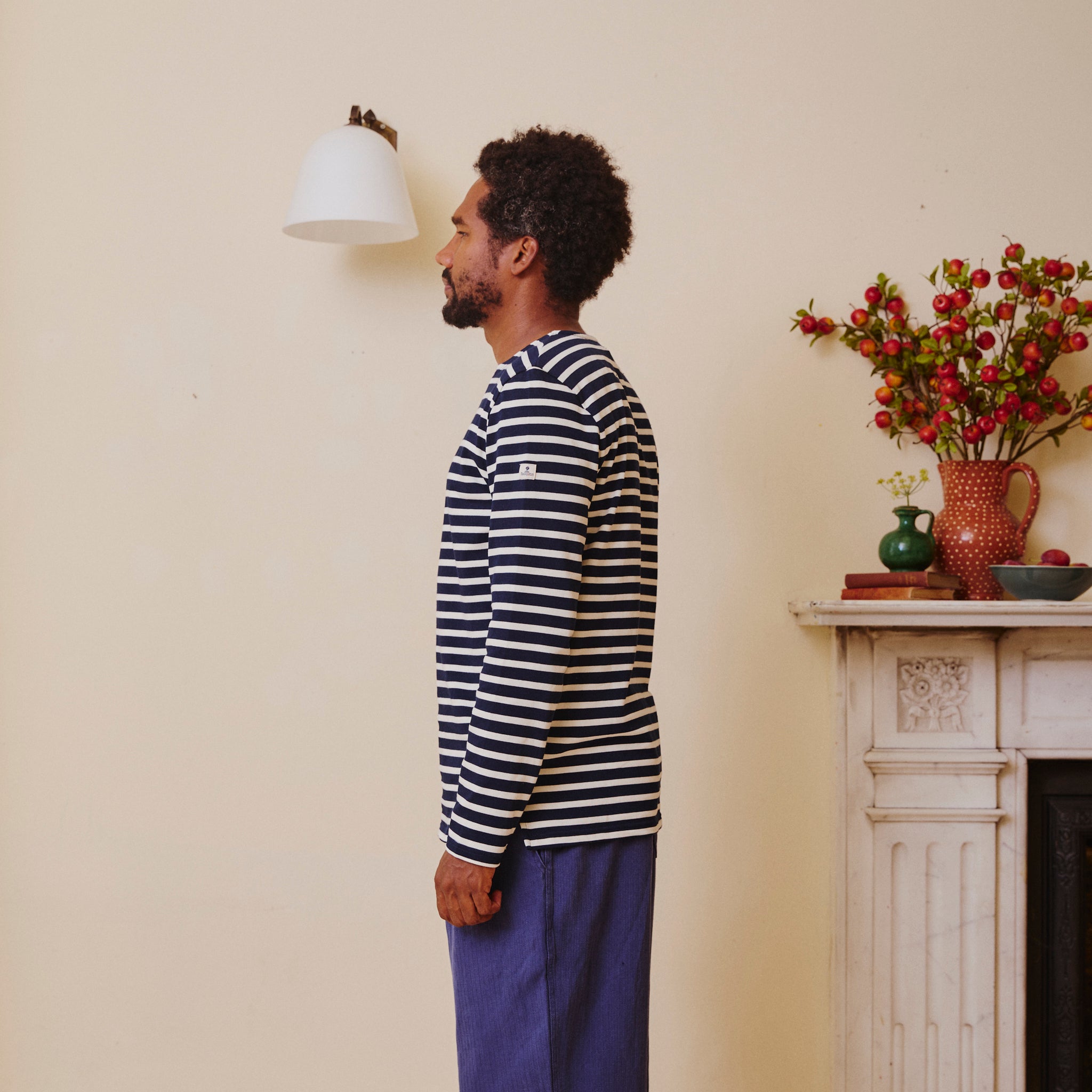 Unisex Striped Breton Top -  Navy  / Cream
