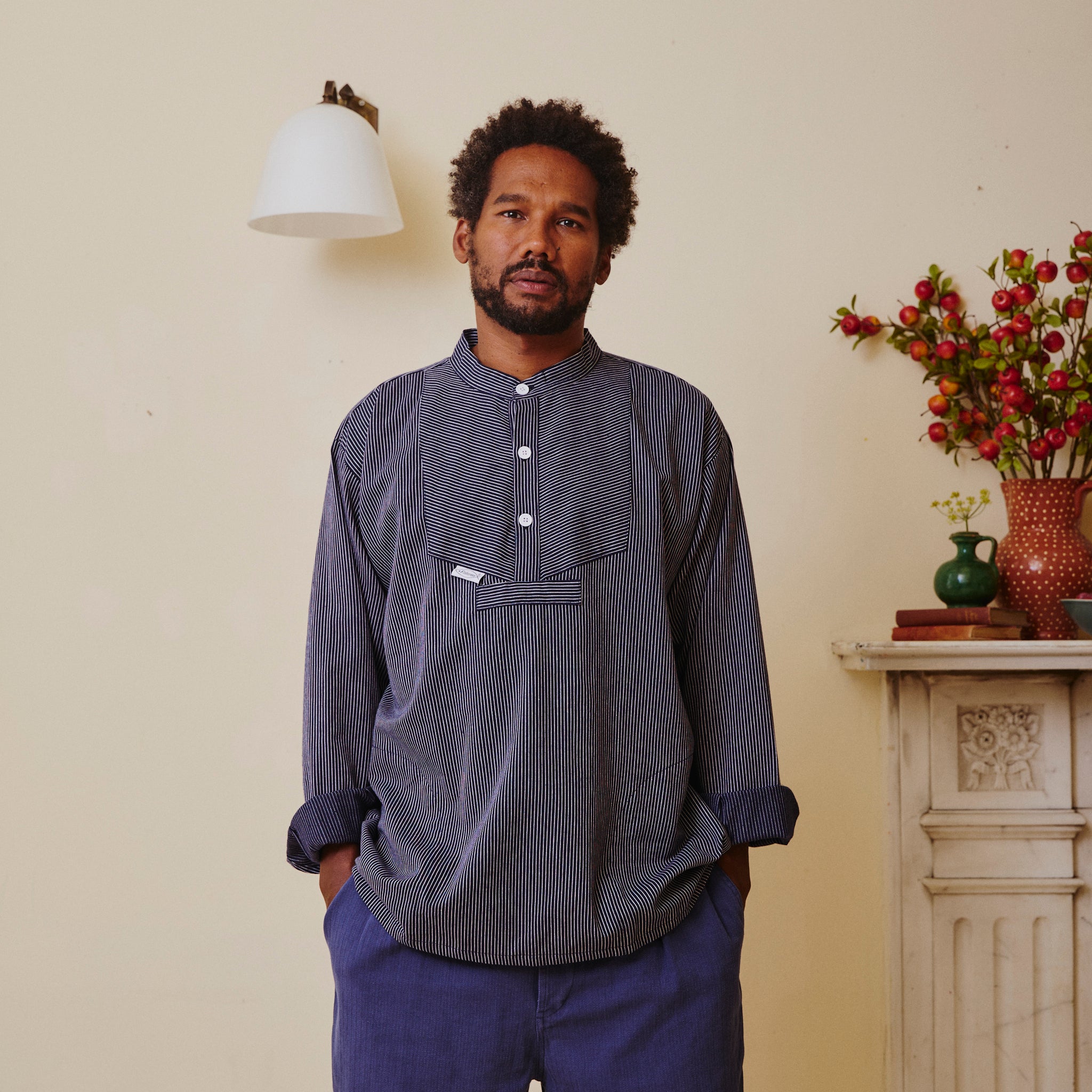 Unisex Navy Stripe Work Shirt
