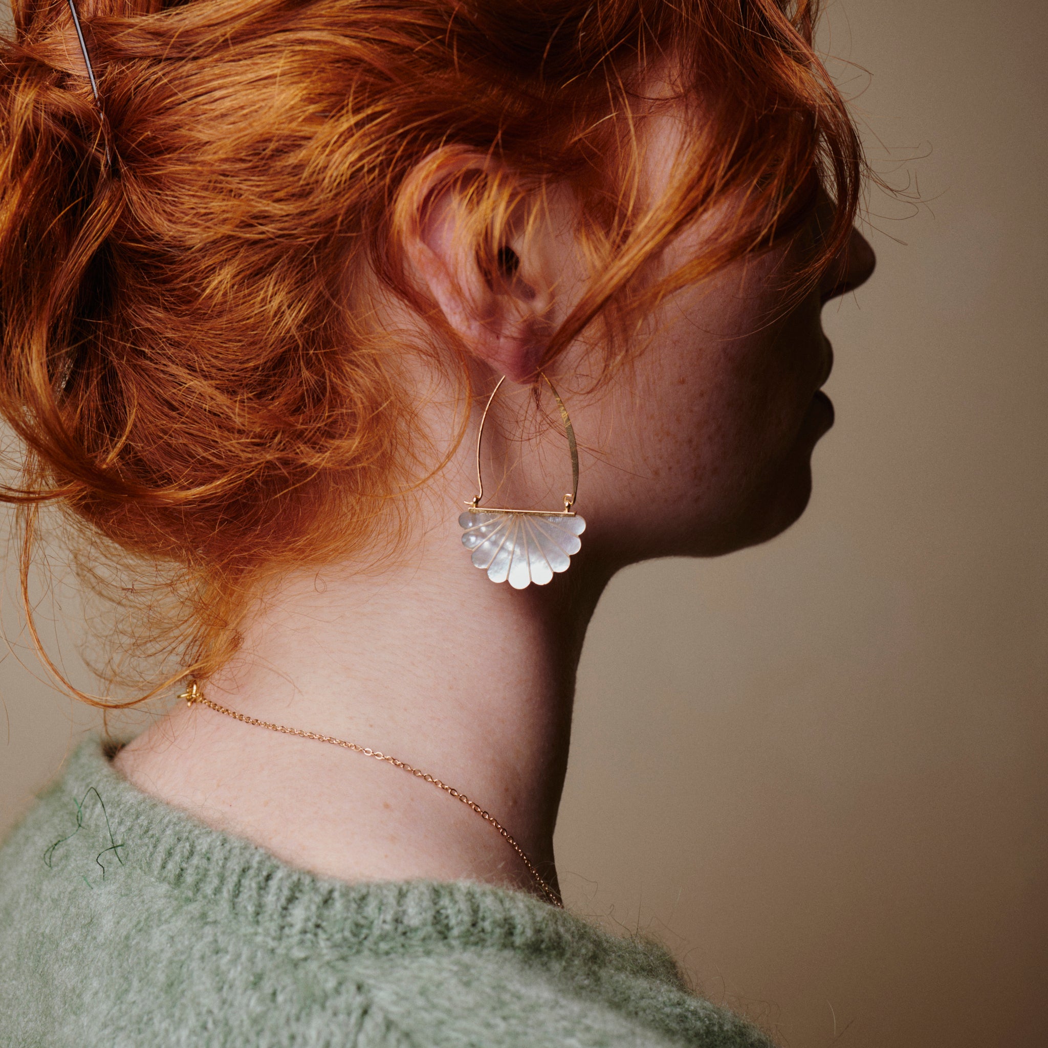 Mother of Pearl Art Deco Hoop Earrings