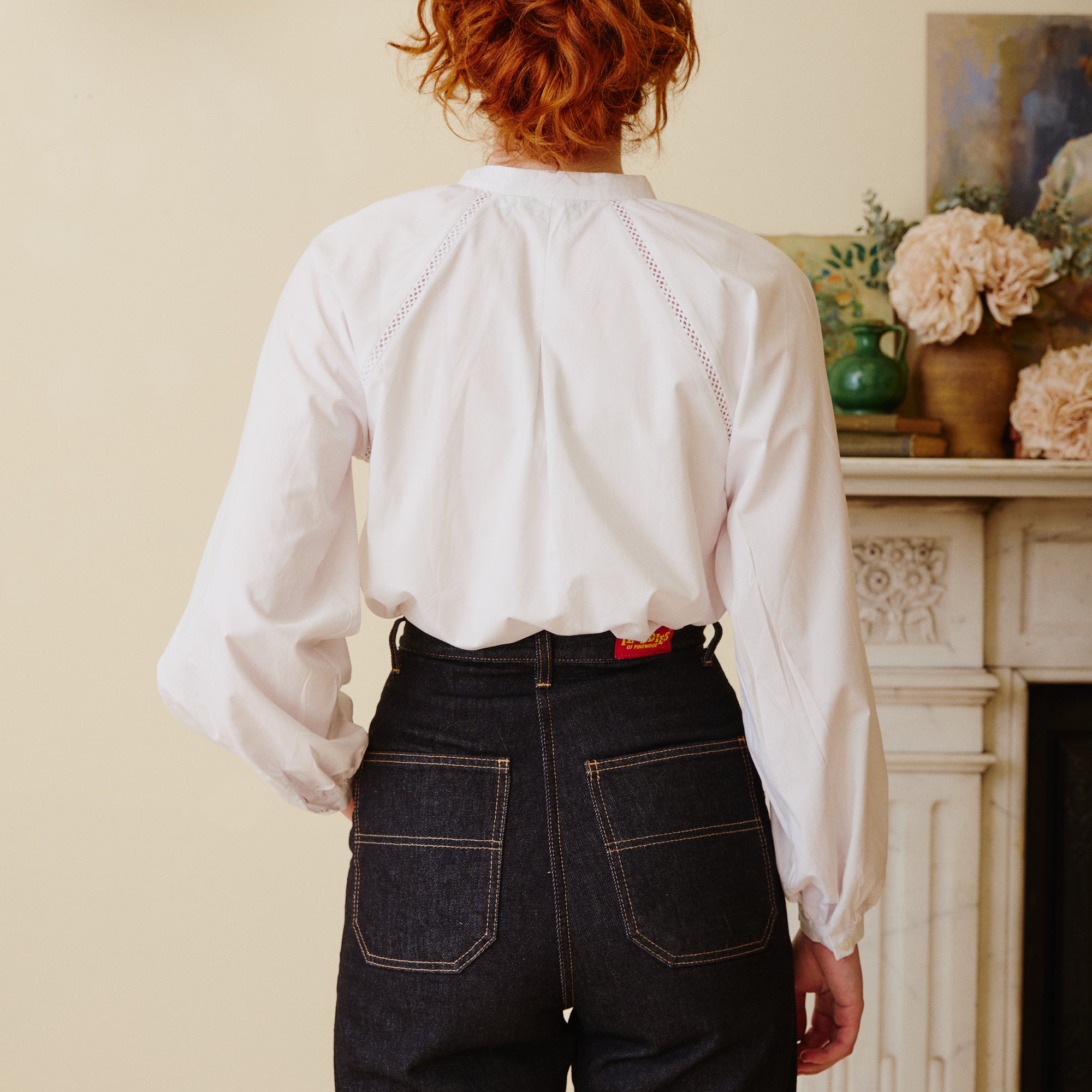 White Blouse with Lace Trim back view