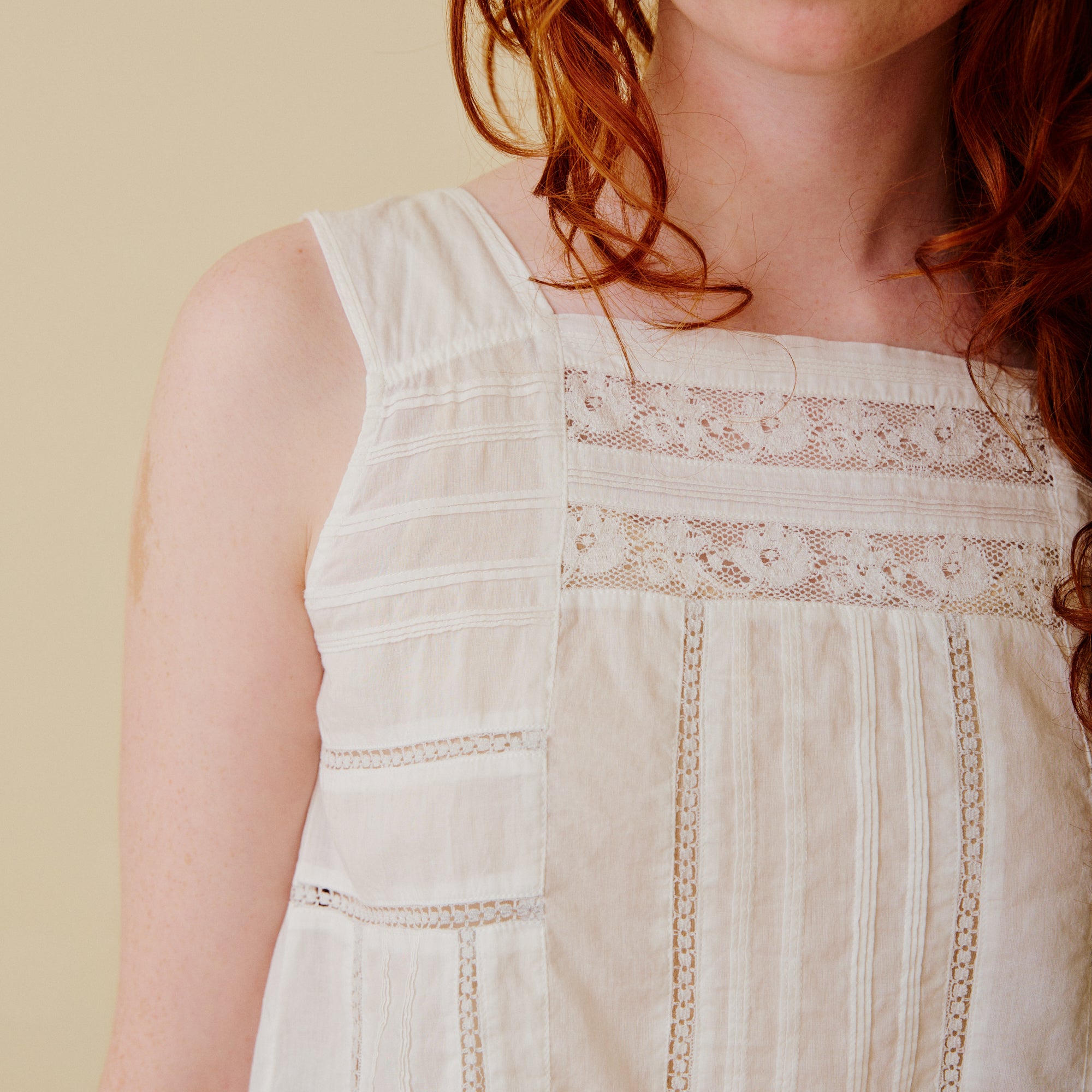 White cotton lace top, sleeveless