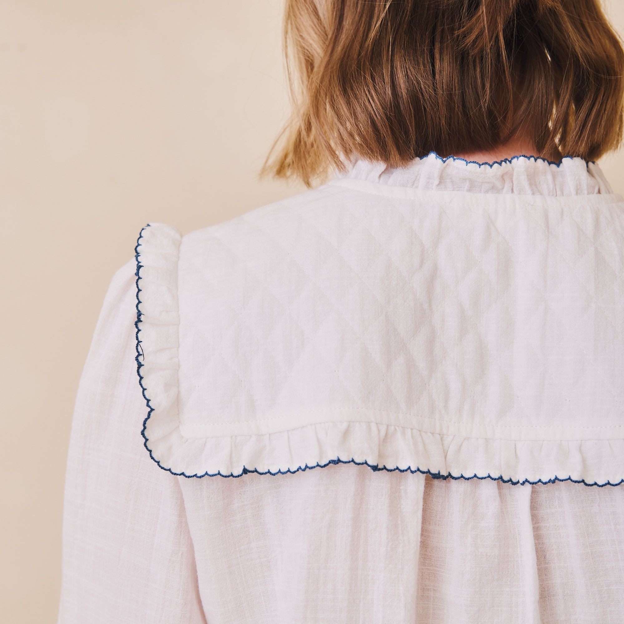 Florie Blouse - Blue Scalloped Trim