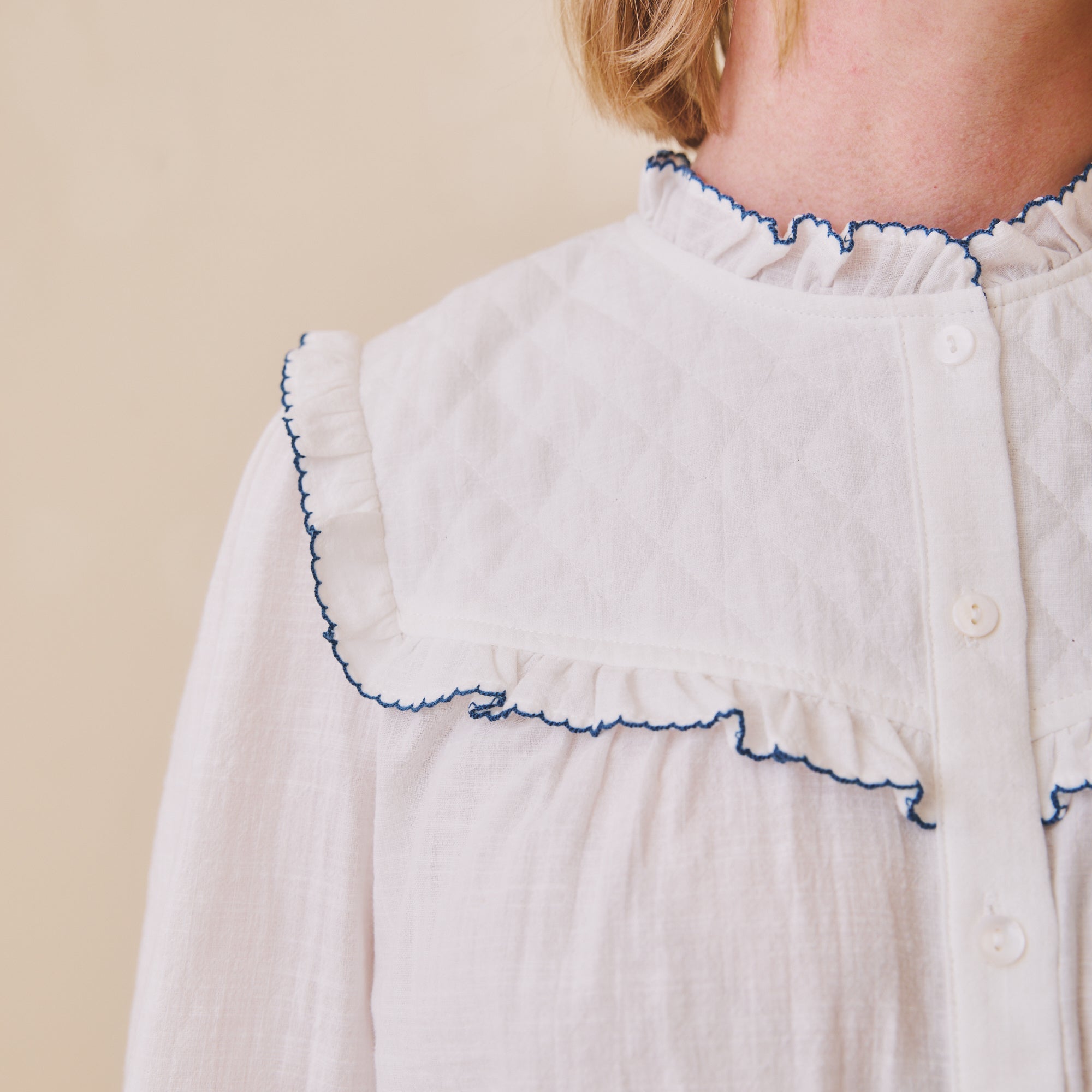 Florie Blouse - Blue Scalloped Trim