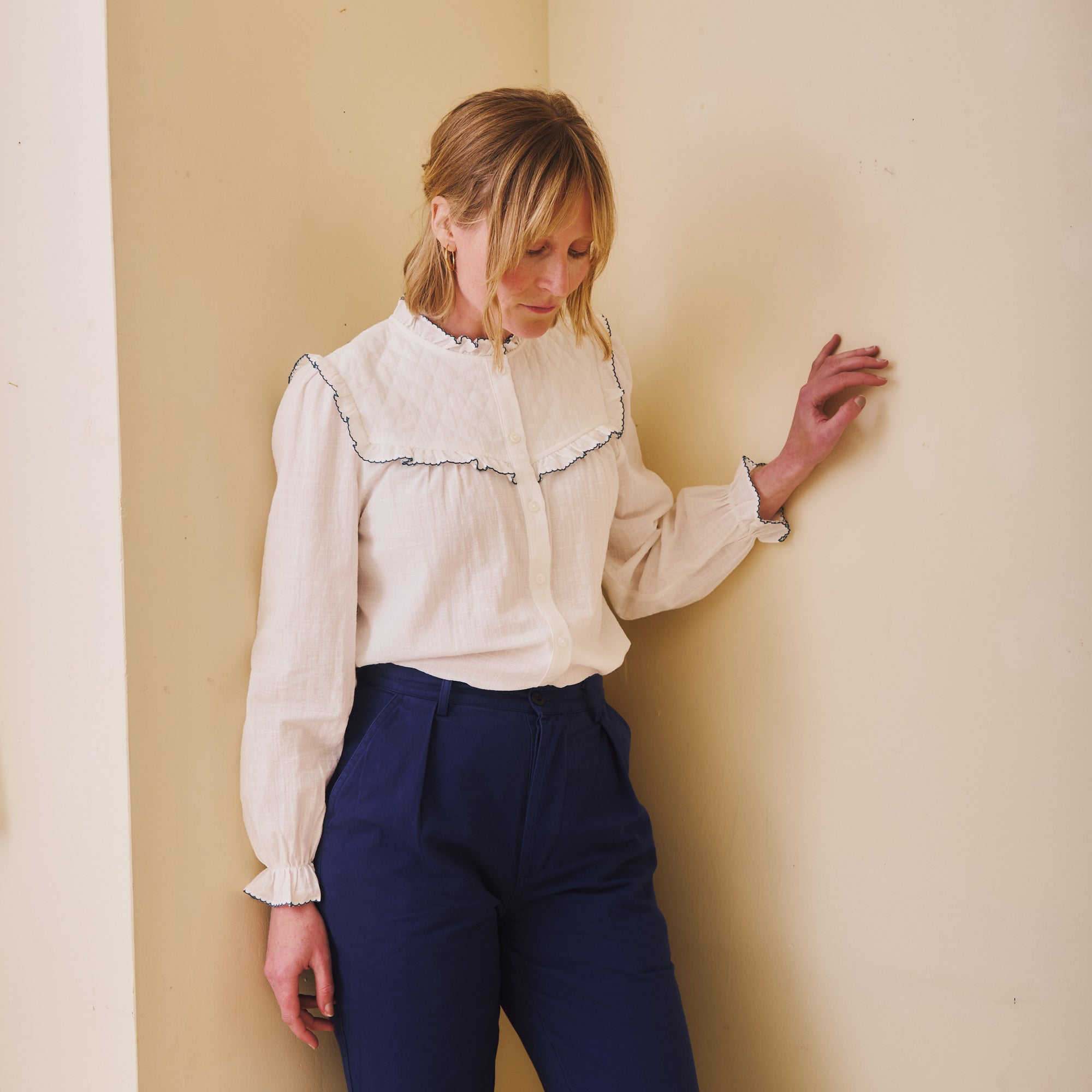 Florie Blouse - Blue Scalloped Trim