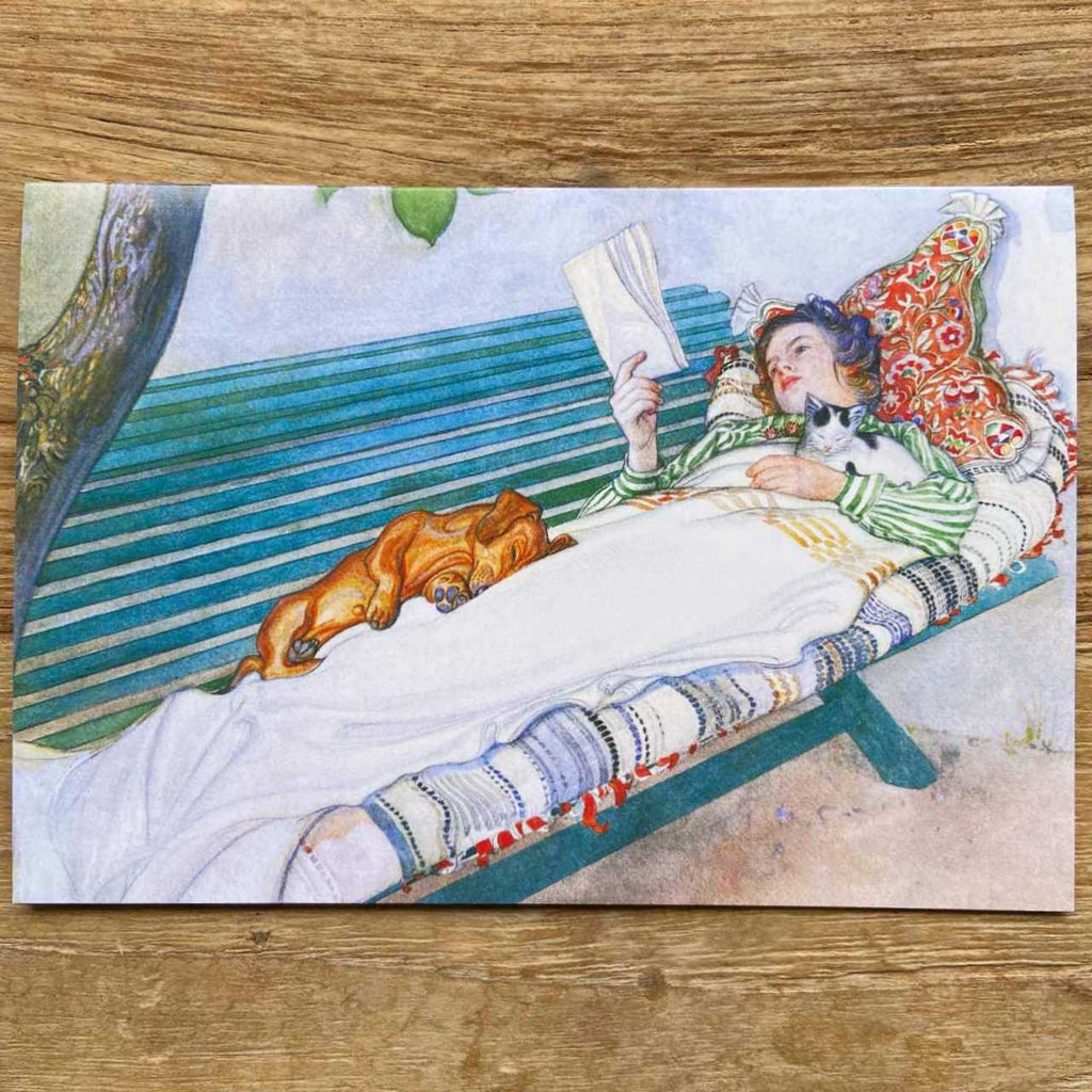 Carl Larsson Greeting Card - Woman Lying on a Bench