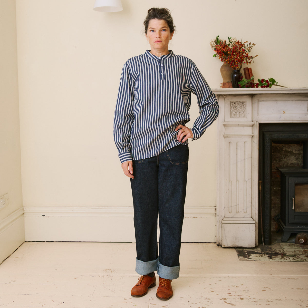 Navy Herringbone Work Shirt