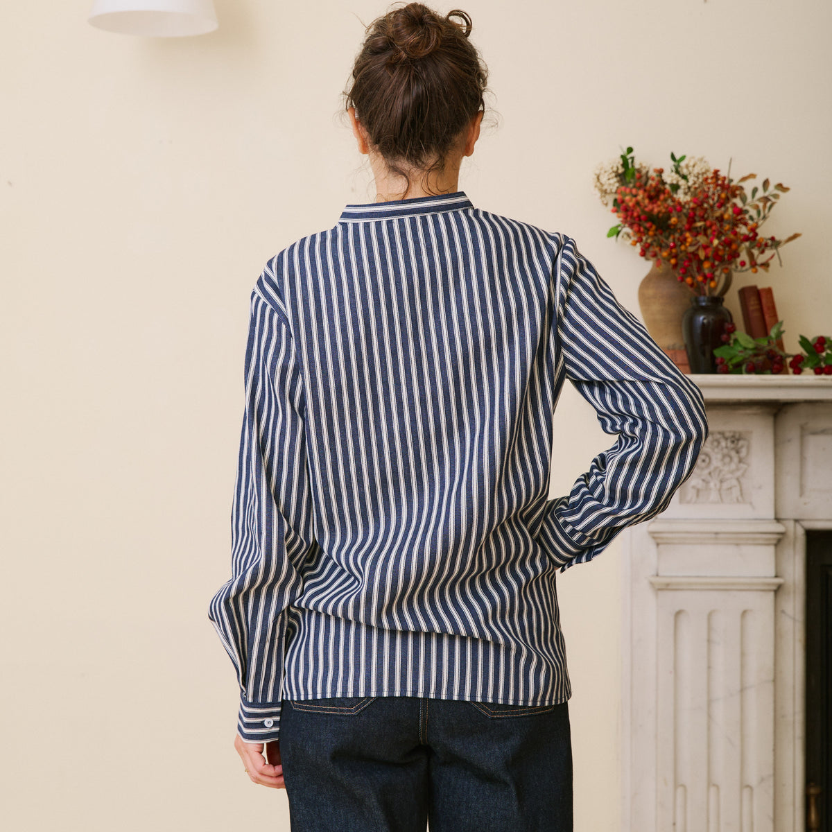 Navy Herringbone Work Shirt