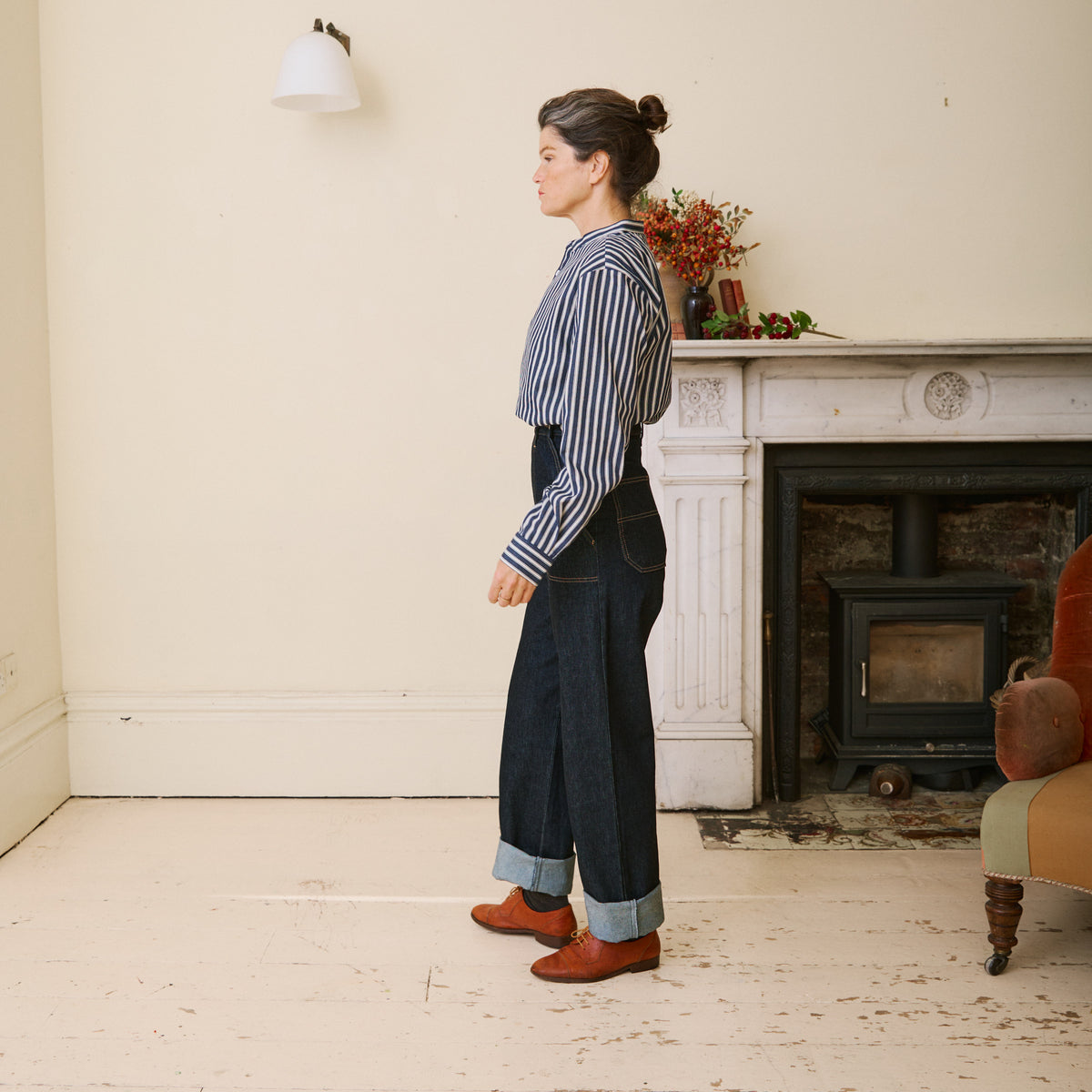 Navy Herringbone Work Shirt