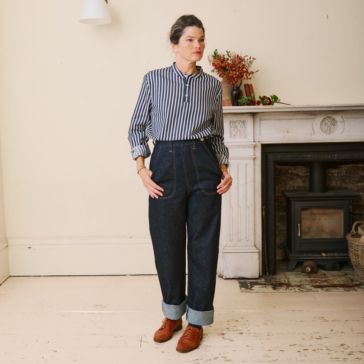 Navy Herringbone Work Shirt