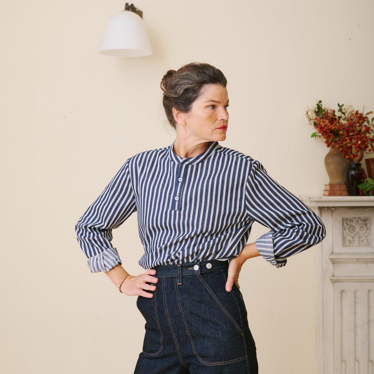 Navy Herringbone Work Shirt