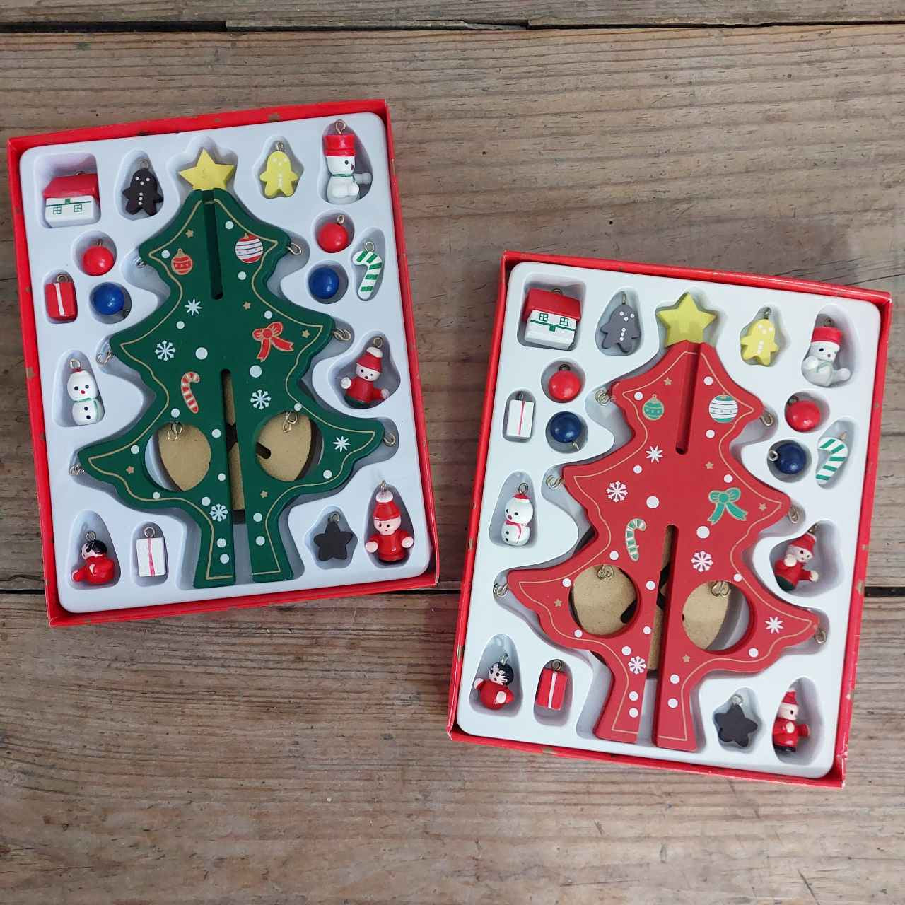 Wooden Tree with Decorations in a box