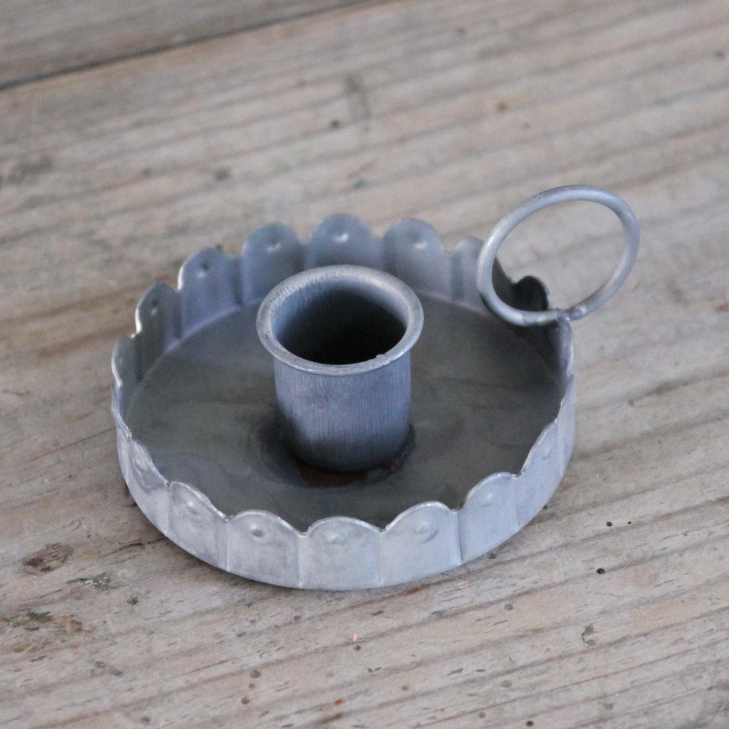 Antique Zinc Chamberstick Candle Holder