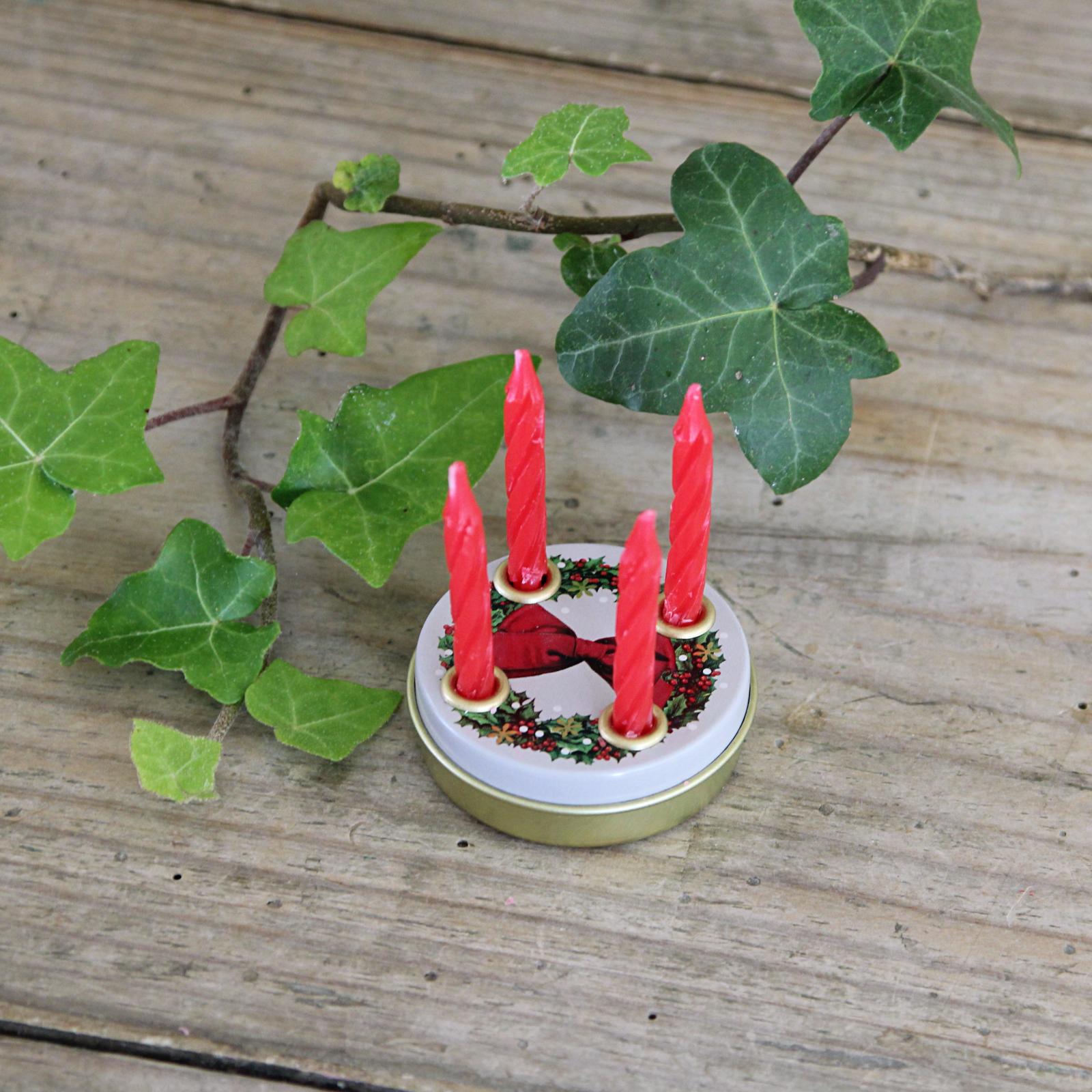 Miniature Traditional Advent Tin with red candles