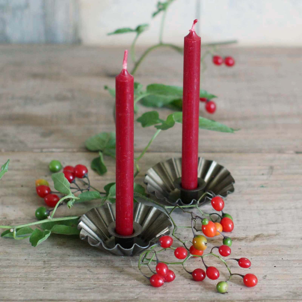 Antique Brass Candle Holder - Scalloped Edge