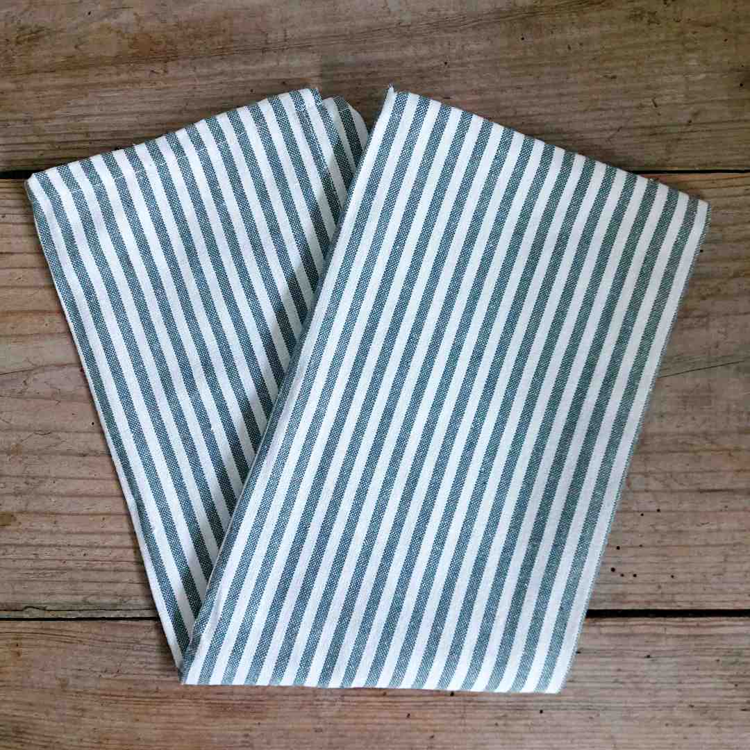 Green Cotton Stripe Tea Towel