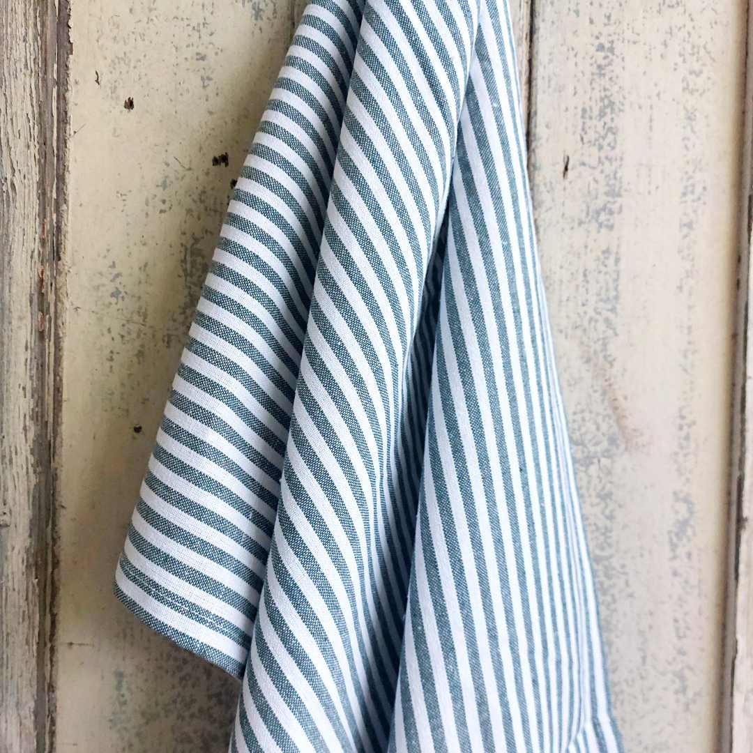 Green Cotton Stripe Tea Towel
