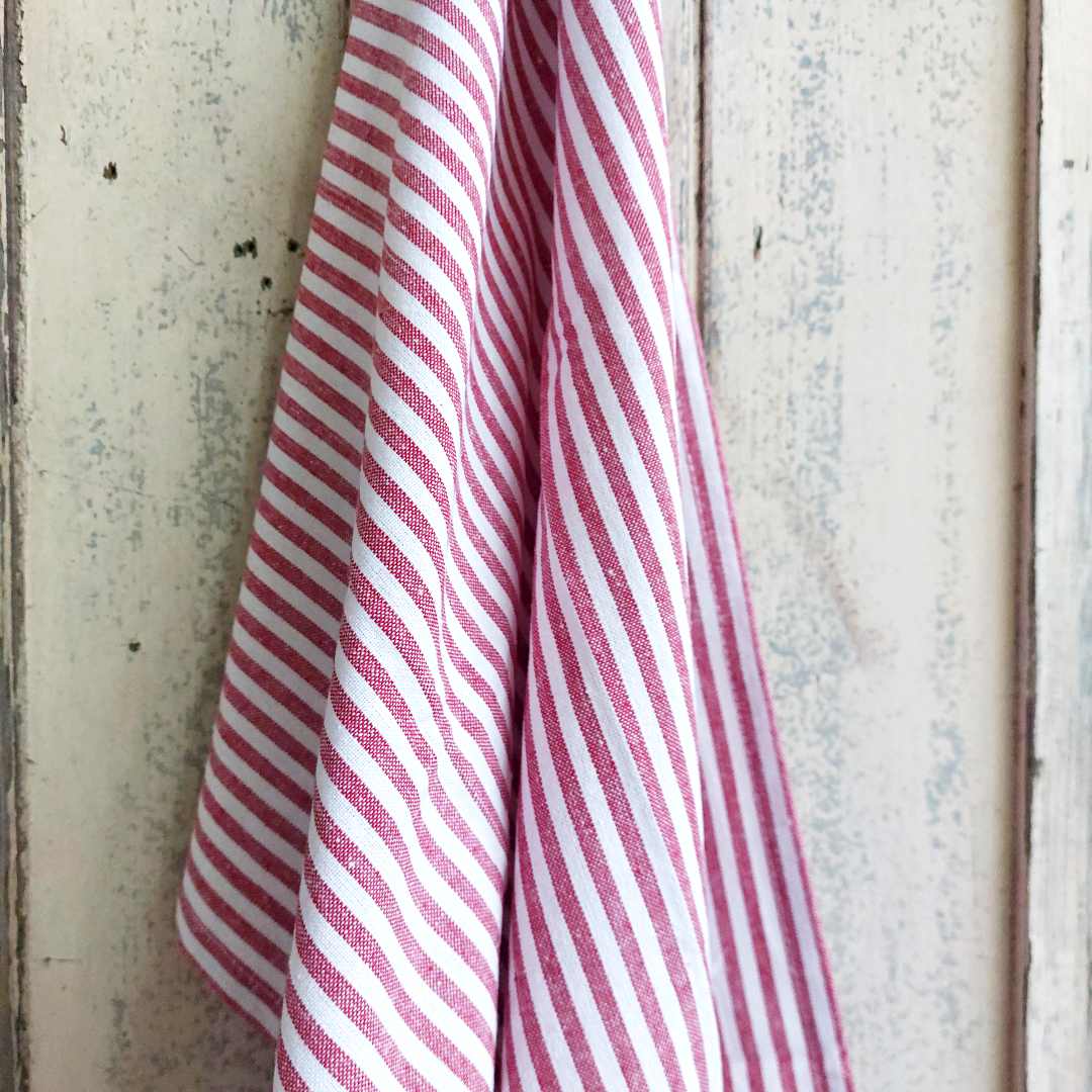 Red Cotton Stripe Tea Towel