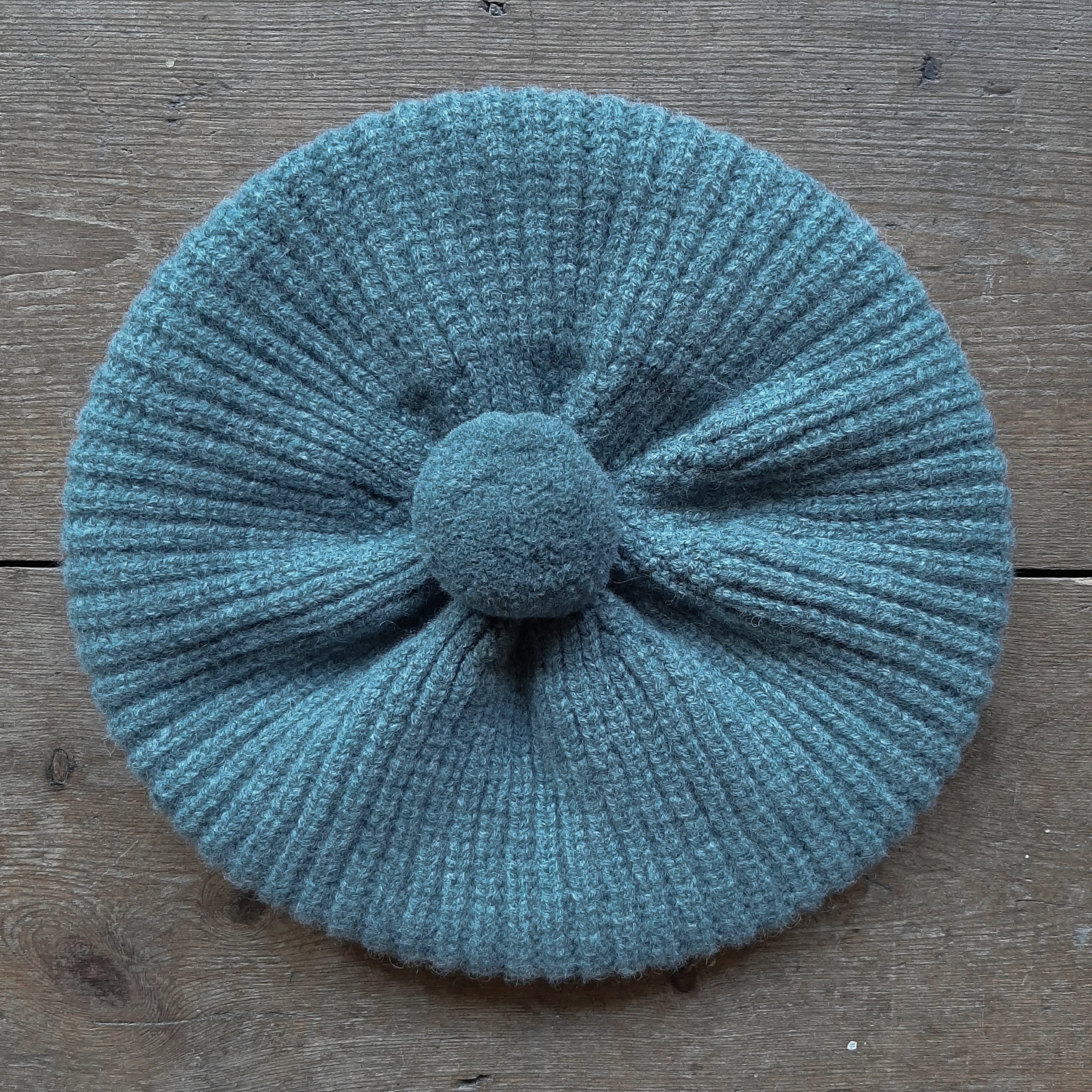 Ribbed Beret with Pom Pom - Dusty Teal