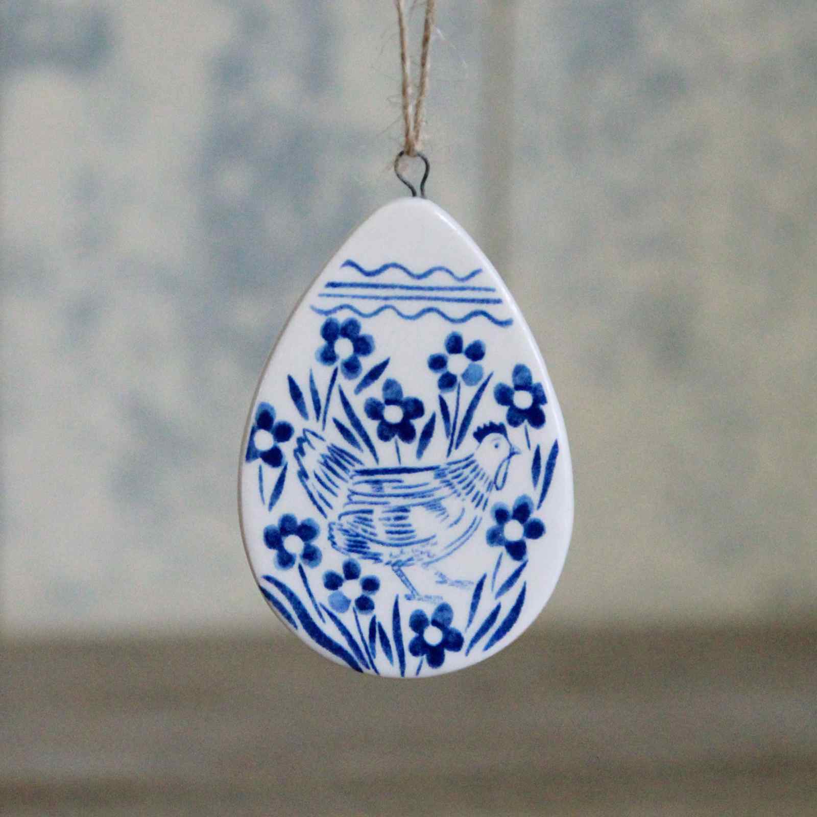 Blue & White Ceramic Egg Decoration Hen