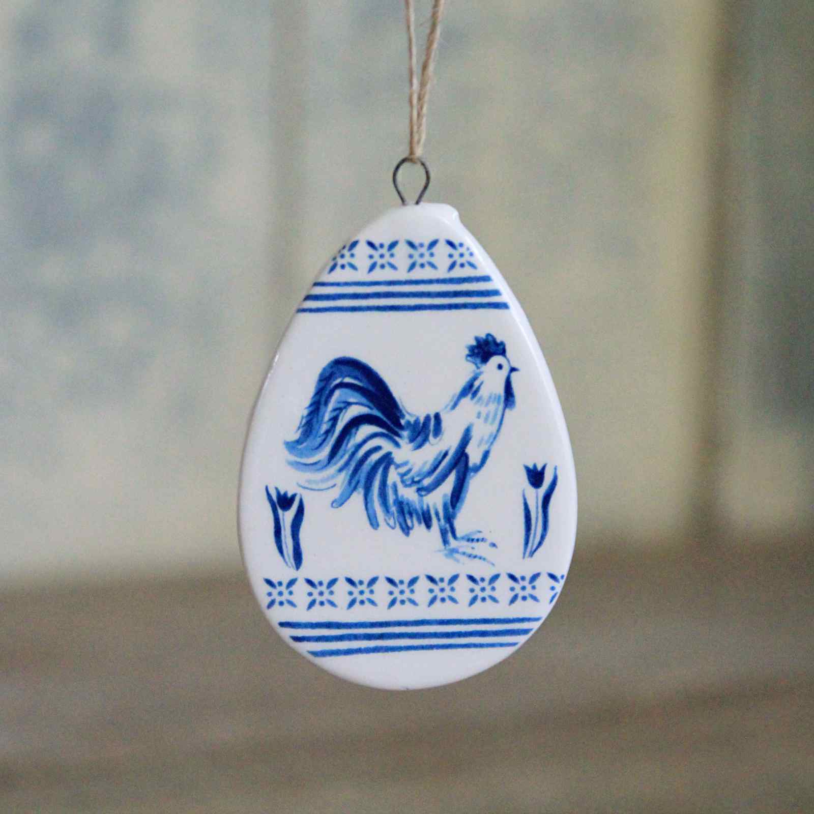 Blue & White Ceramic Egg Decoration Rooster