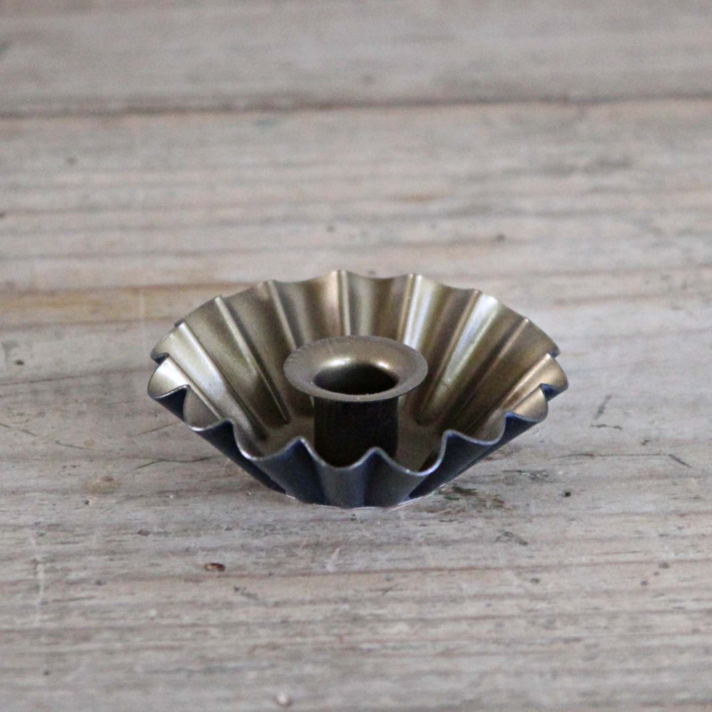 Antique Brass Candle Holder - Scalloped Edge