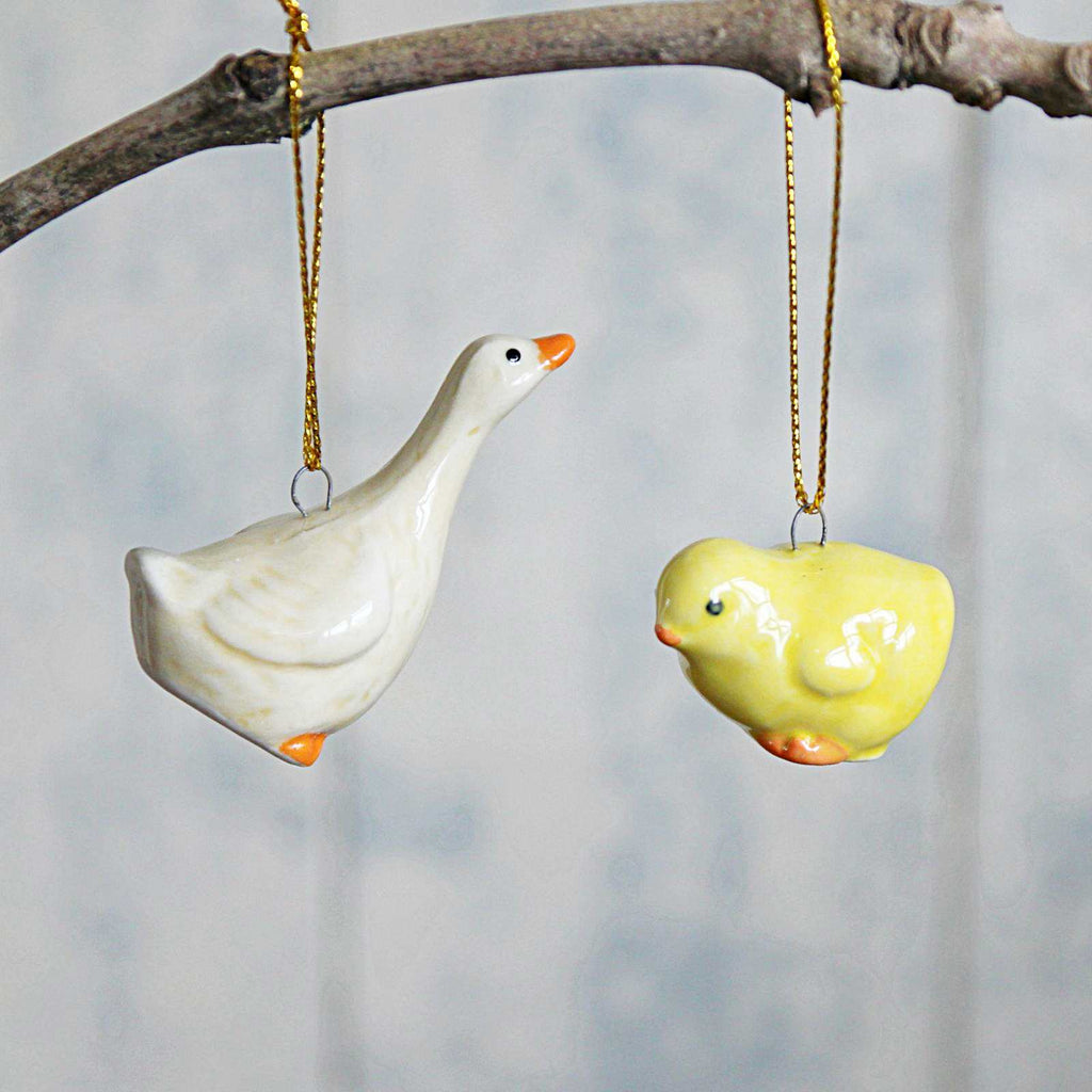 hanging Ceramic Chick and Goose Easter Decorations