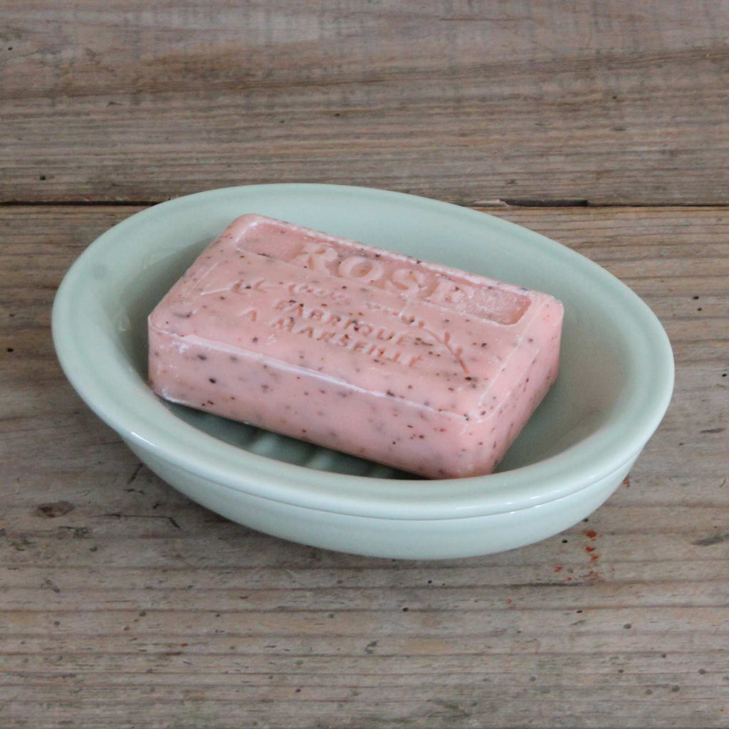 Two Part Ceramic Soap Dish - Sage with Rose soap