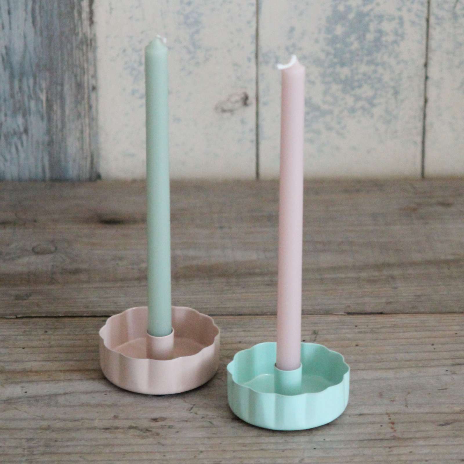 Wavy Enamel Taper Candle Holder - Sage