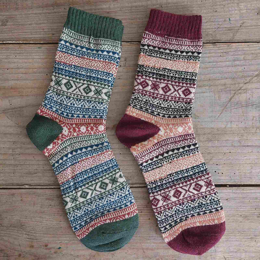 Women's socks, wool blend Fair Isle socks