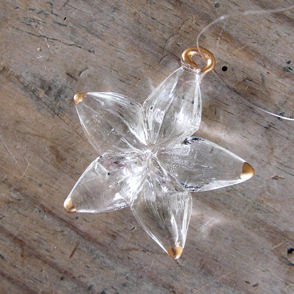 Glass Gold Tipped Star Traditional Christmas Decoration