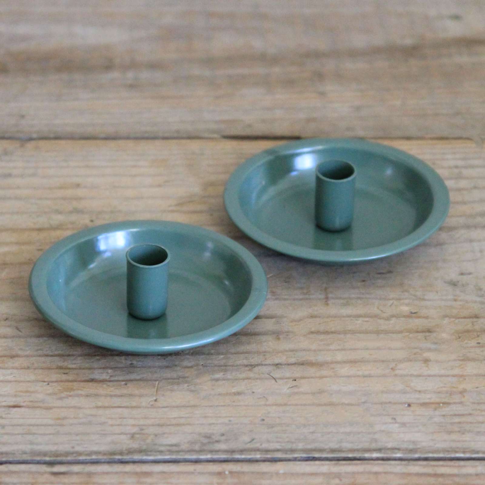 Taper Candle Holder - Green Enamel Dish
