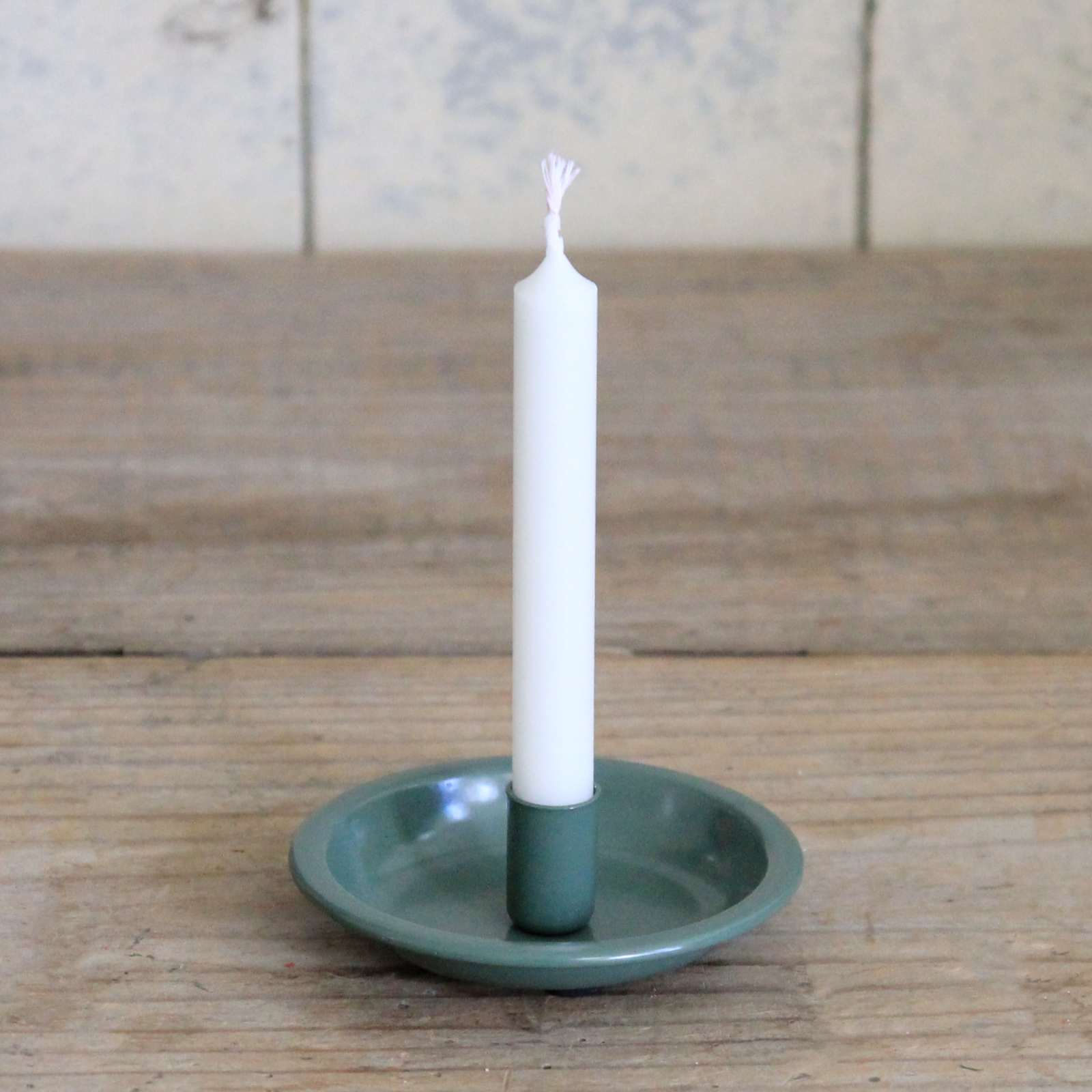 Taper Candle Holder - Green Enamel Dish