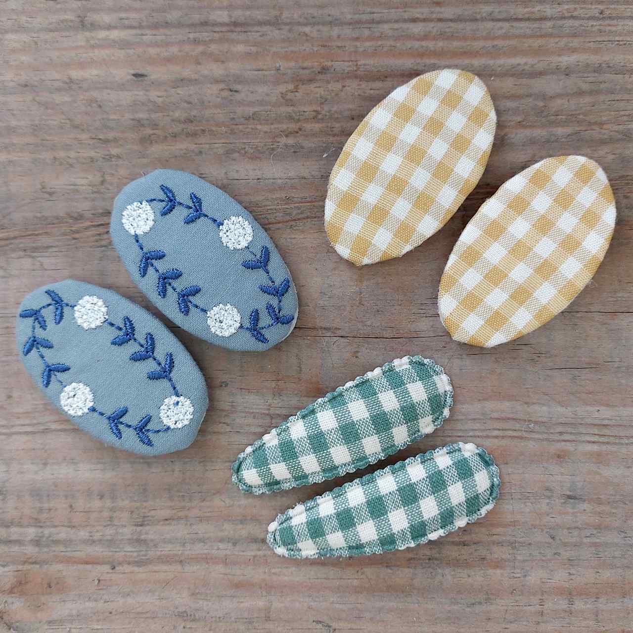 Gingham cotton hair clips