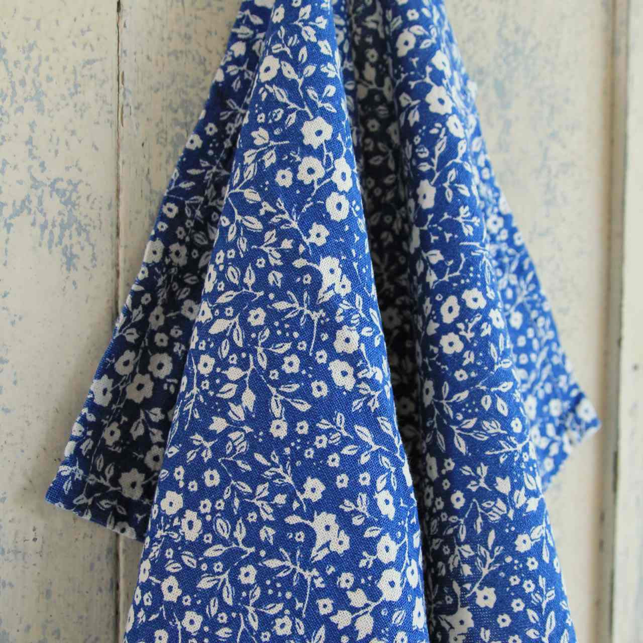Ink Blue Floral Tea Towel