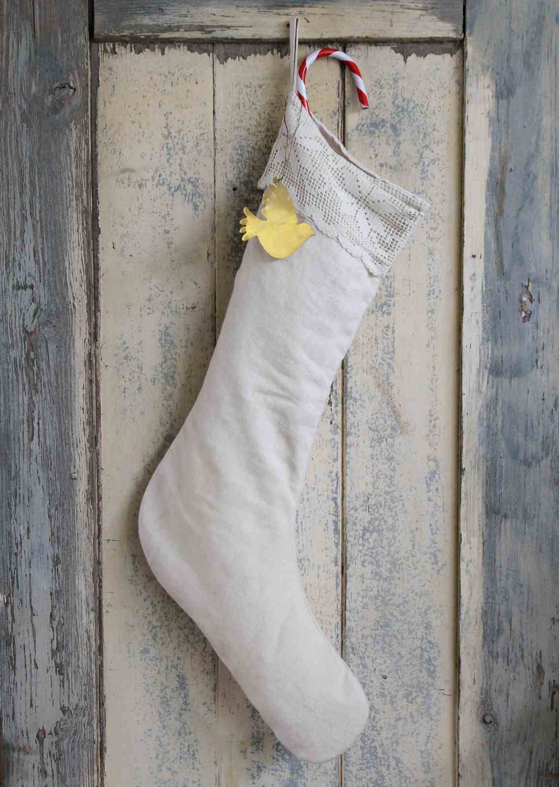 Linen & Lace Christmas Stocking