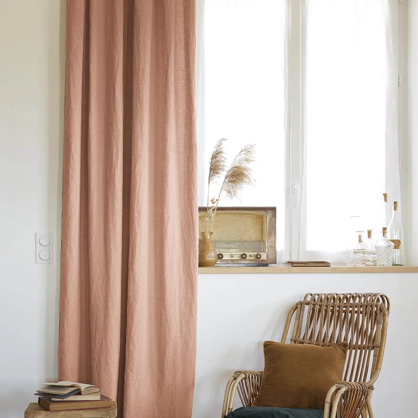 Linen Curtain Panel - Antique Rose