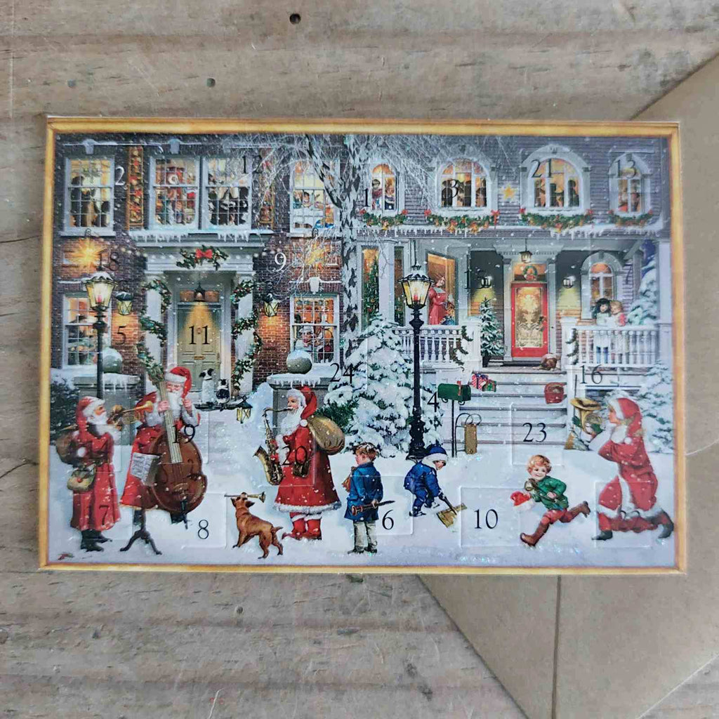 Miniature Vintage Advent Calendar Card Snowy town