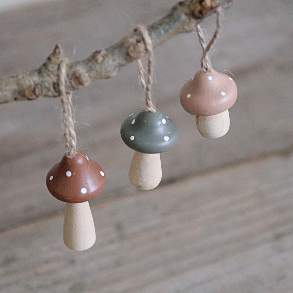 Traditional Christmas decoration - mini wooden toadstools