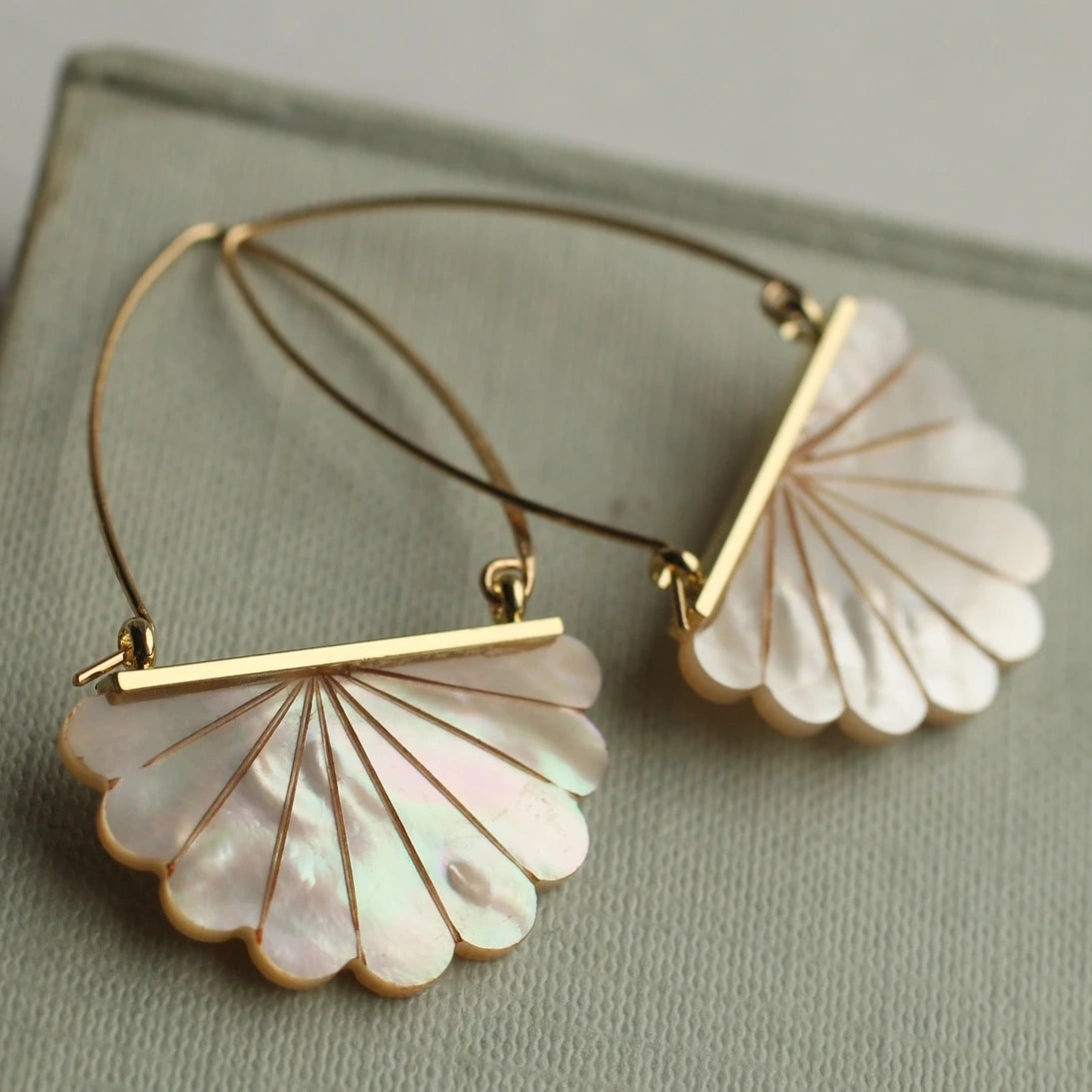 Mother of Pearl Art Deco Hoop Earrings