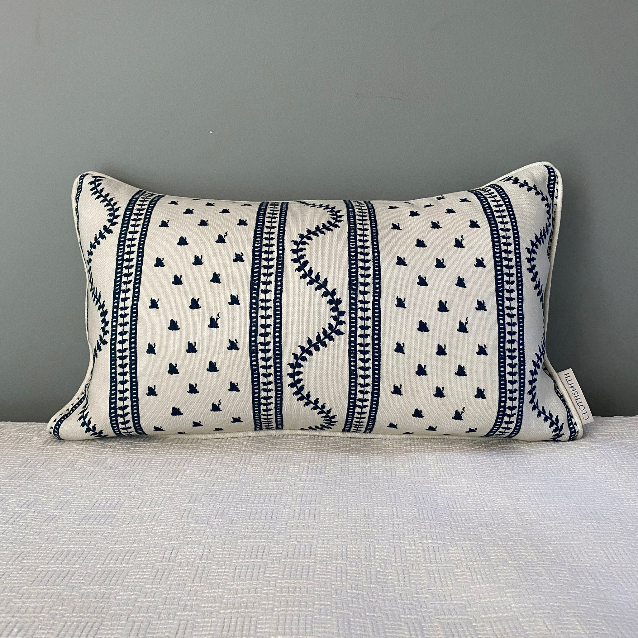 Odette Rectangular Cushion - Cream & Indigo by Clothsmith